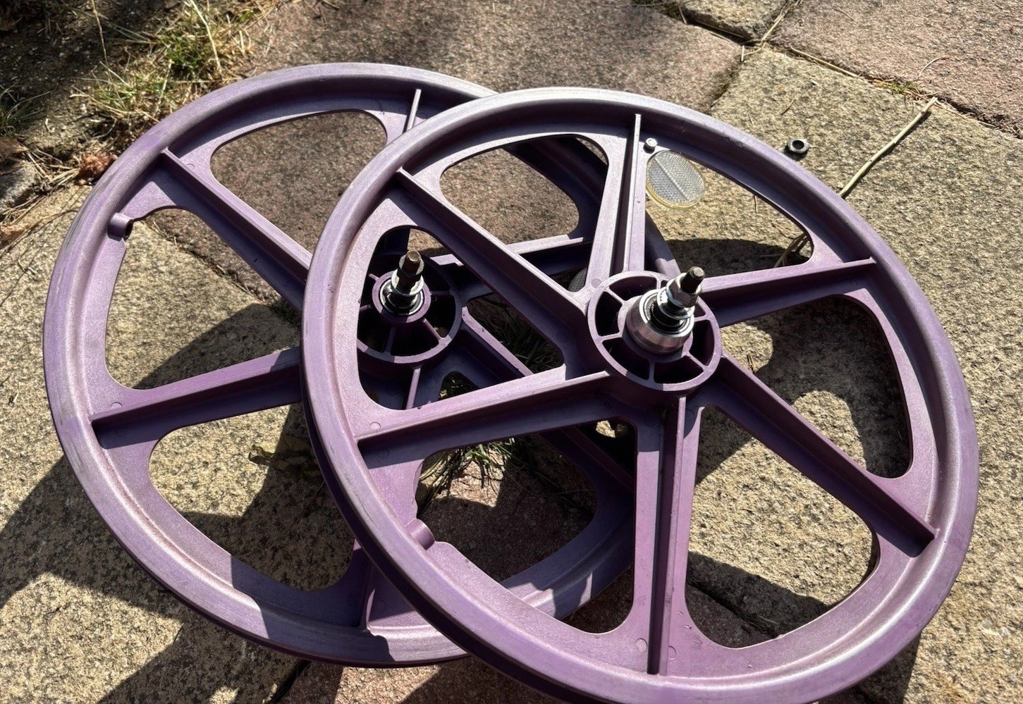 Skyway Tuff 6 Spoke Old School BMX Mag Wheels Purple With Freewheel
