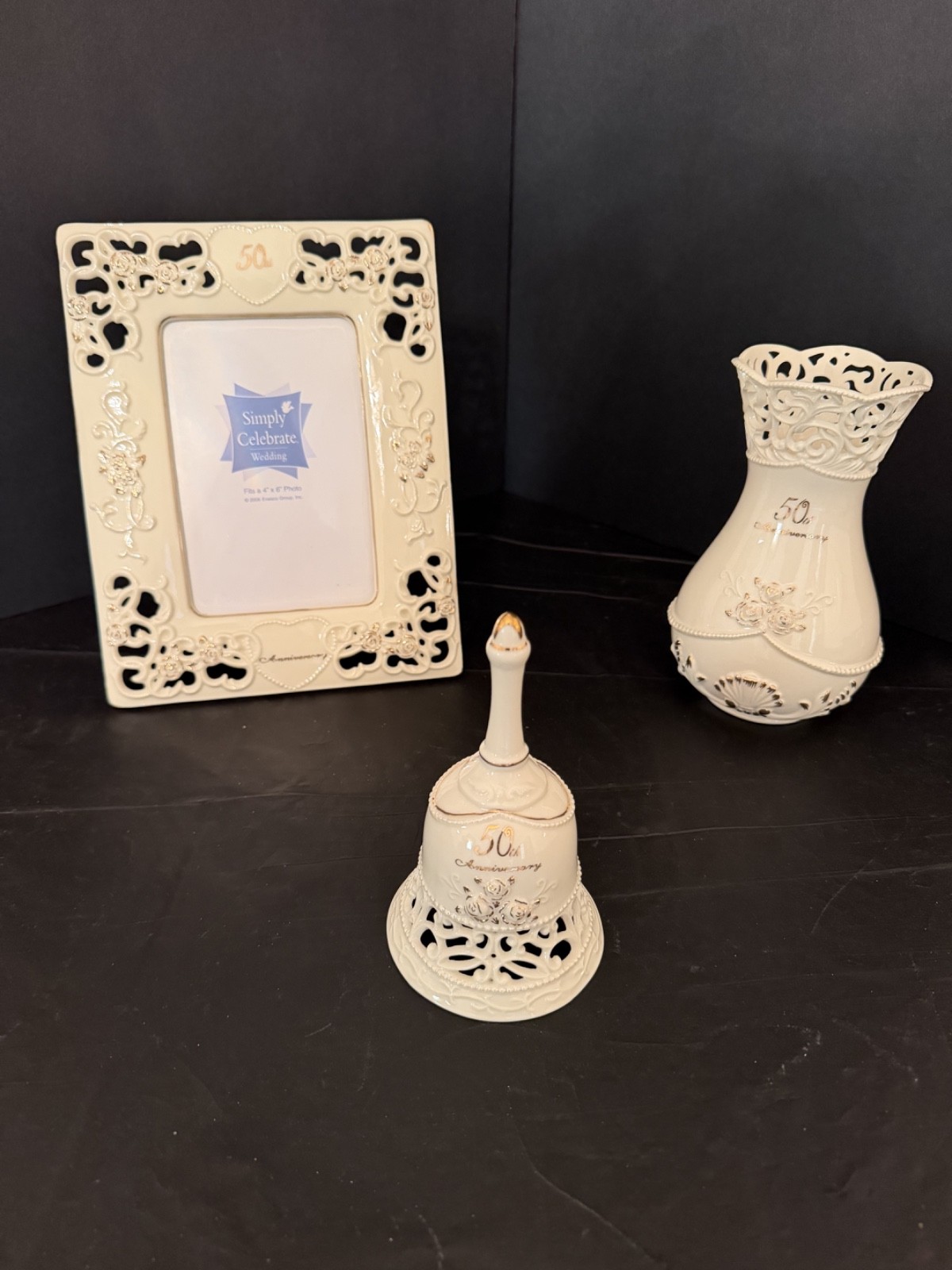 50th GOLDEN WEDDING ANNIVERSARY KEEPSAKES  Lot of 6 Gold Embellished Gifts Decor