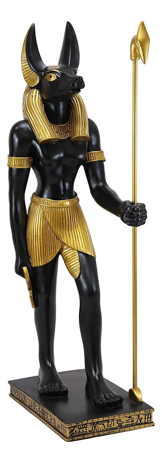 Large Egyptian God Of The Dead Mummification Anubis With Was Staff Statue 21.5