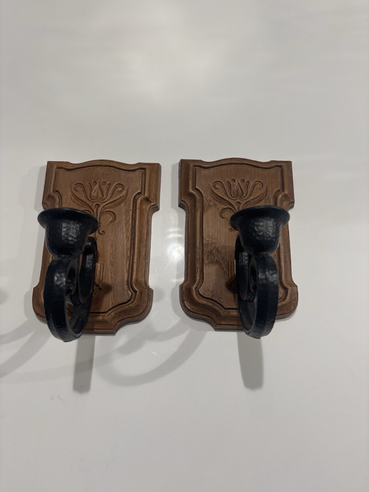 Vintage 2pc. Homeco Faux Wood Wall Candle Sconce #4222.