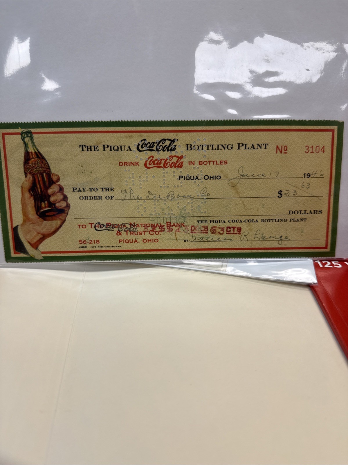 Two Vintage 1946/1963 Coca-Cola Coke Bottling Plant Canceled Check Ohio + More