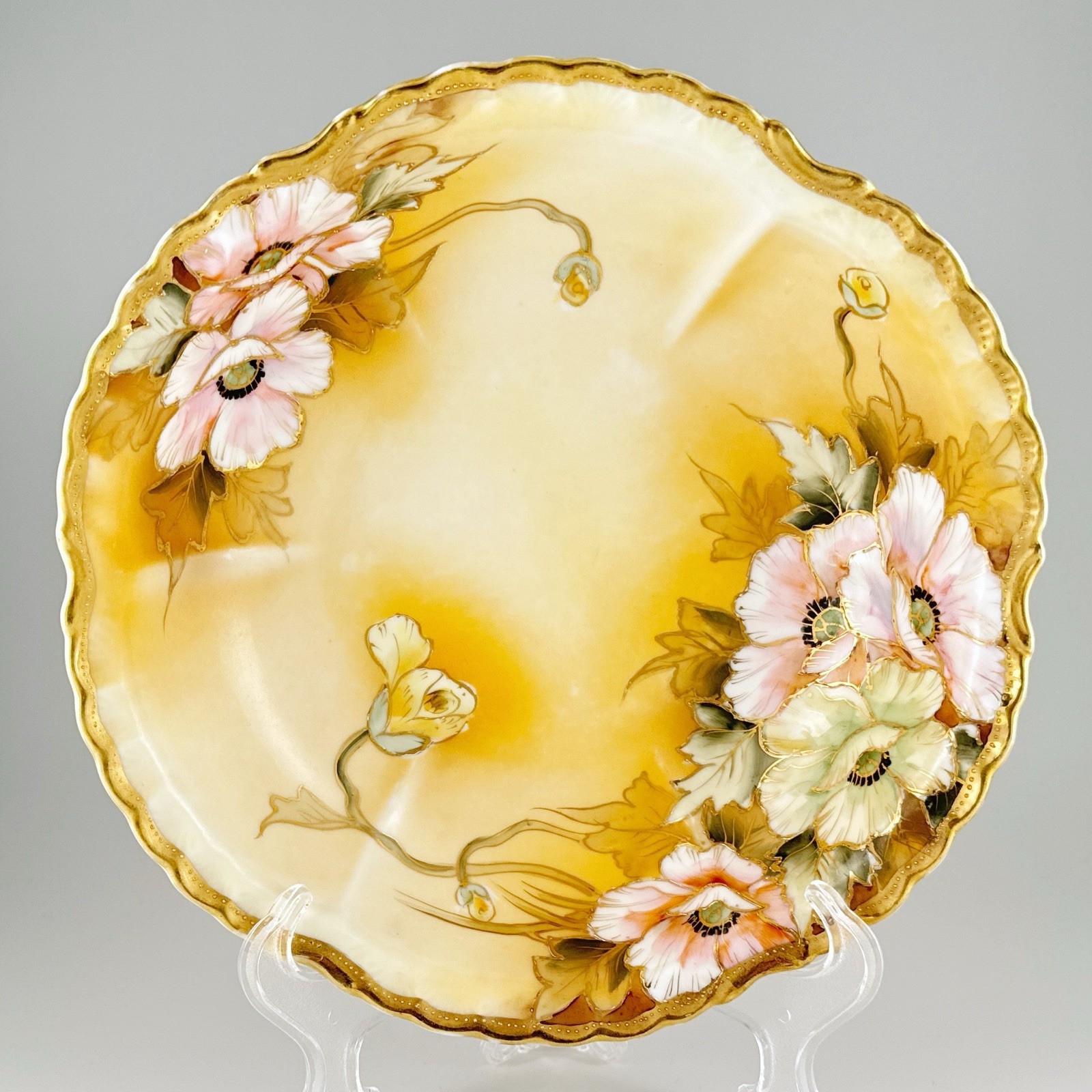 Nippon Morimura Porcelain Serving Bowl Hand Painted Art Nouveau Poppies Moriage