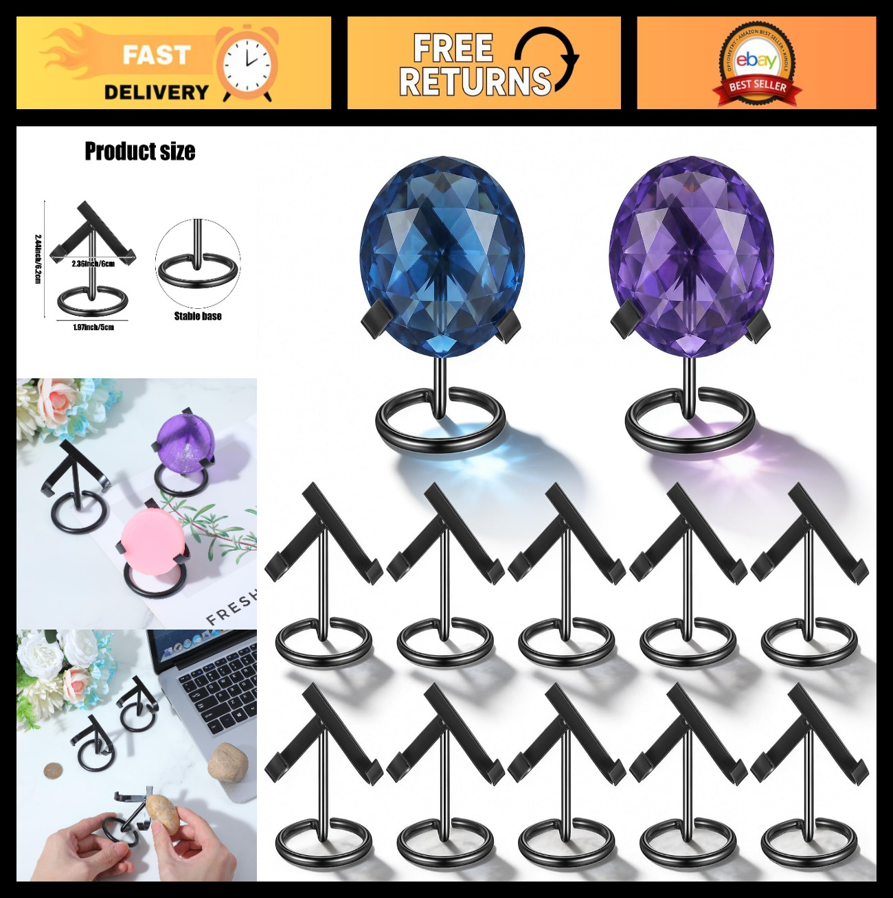 10 Pcs Metal Crystal Heart Stand for Gemstones, Fossils, Agate Display Easel
