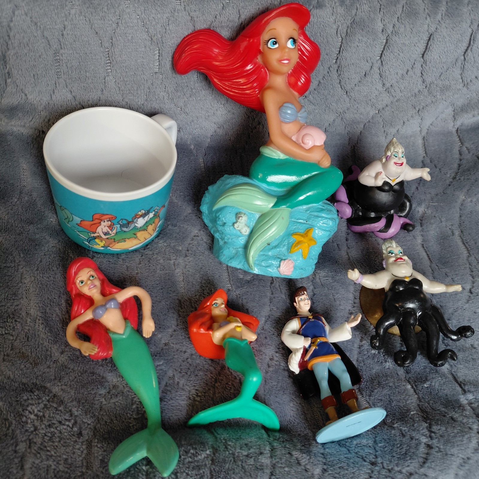 Vintage The Little Mermaid Lot -  PVC Figures Plastic Cup Bank Vtg Disney Ursula