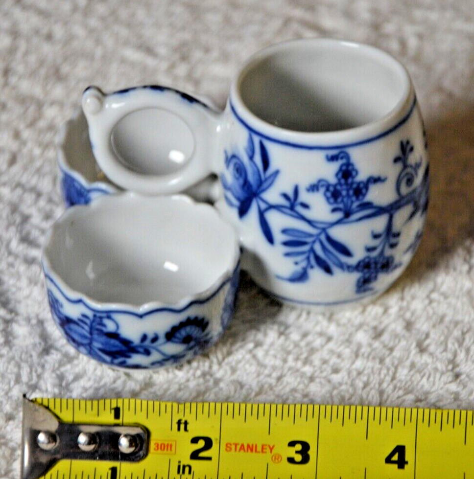 RARE Antique Ernst Teiche Meissen Blue  Onion Handled Condiment Set