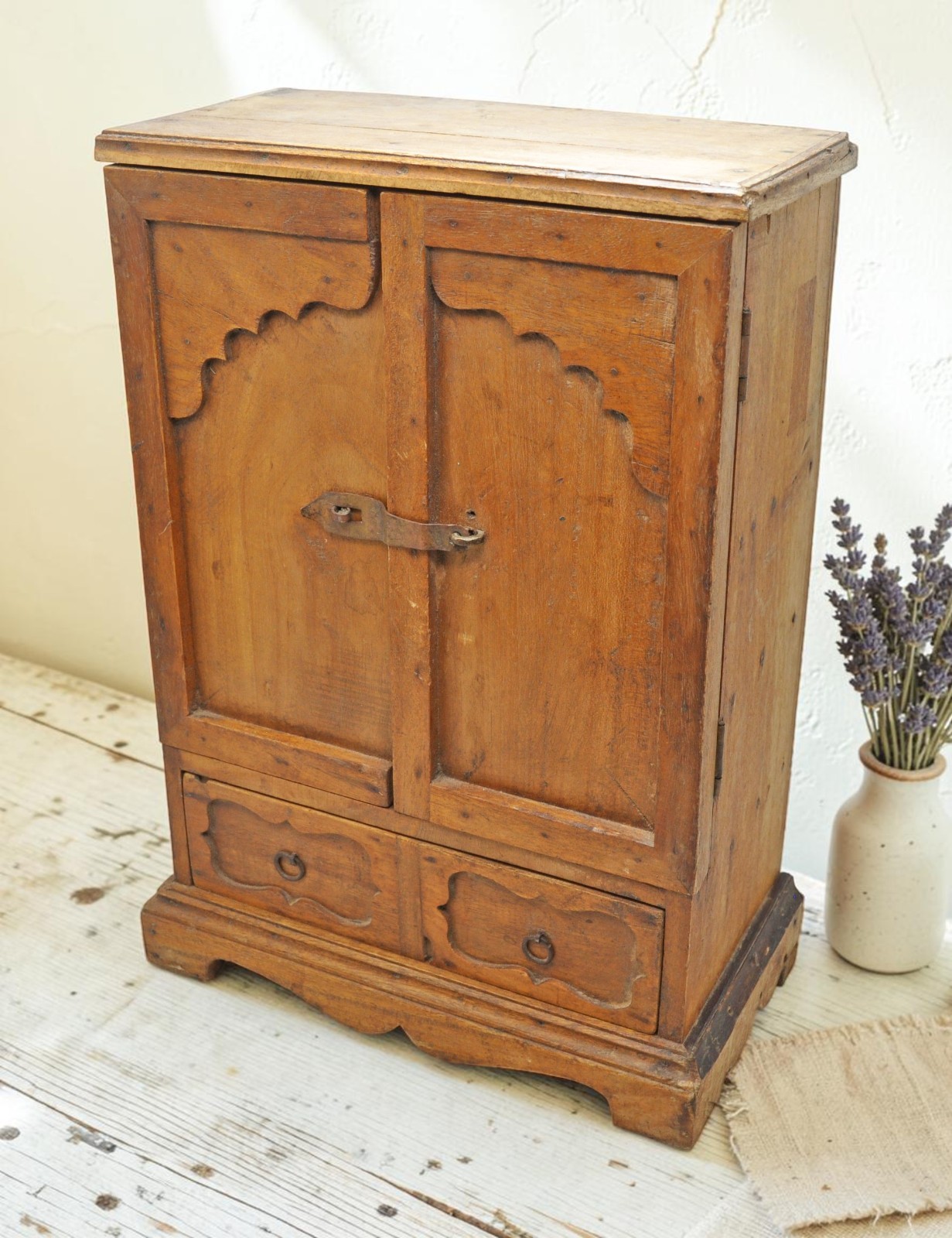 Vintage Wooden Mini Storage Cabinet Original Old Fine Hand Crafted Carved