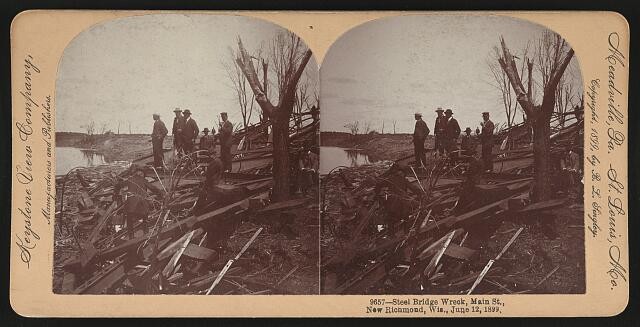 Photo:New Richmond Wisconsin 1899 Steel Bridge Wreck Tornado Ruins Main St