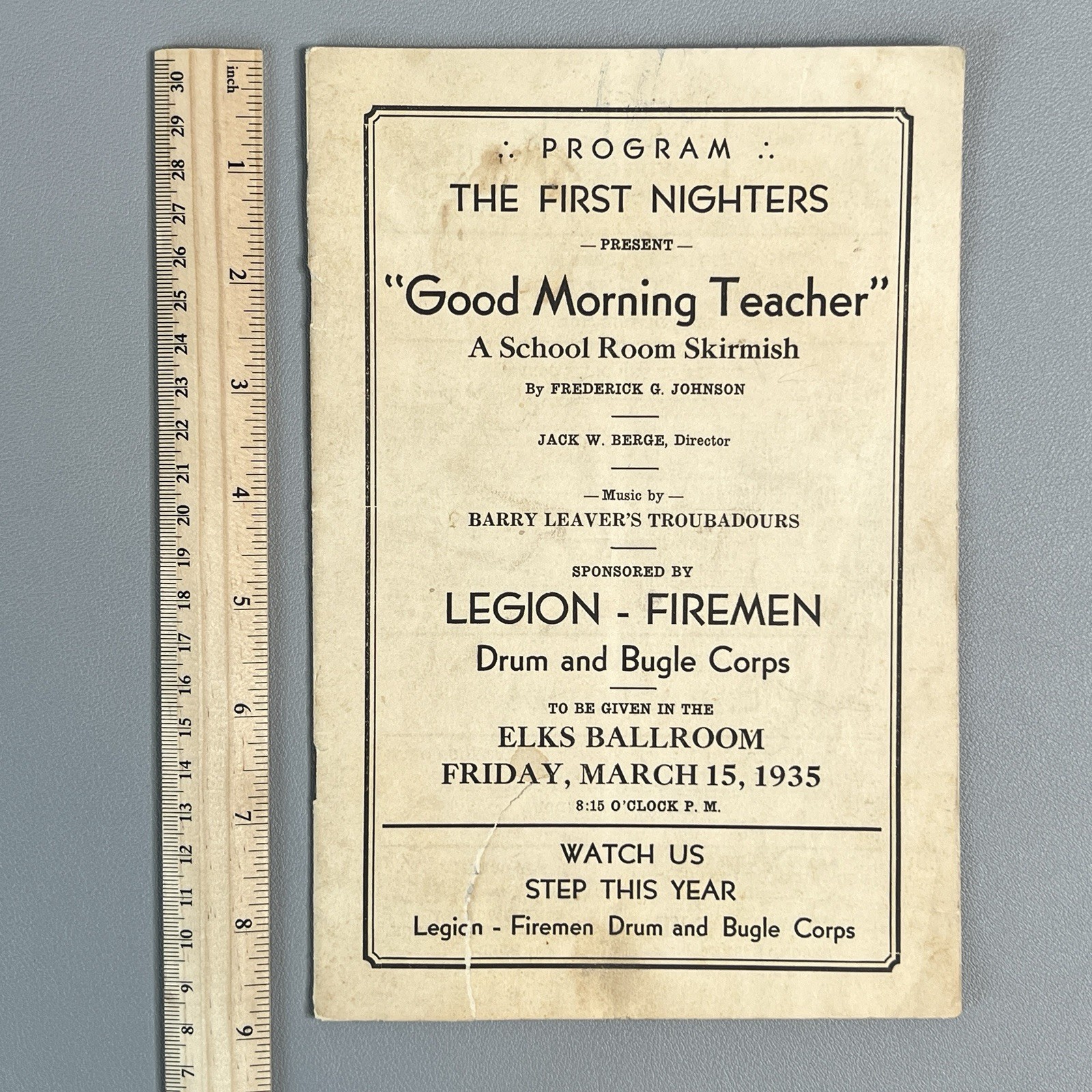Vtg 1935 Good Morning Teacher Play Program Elks Ballroom Monongahela PA History