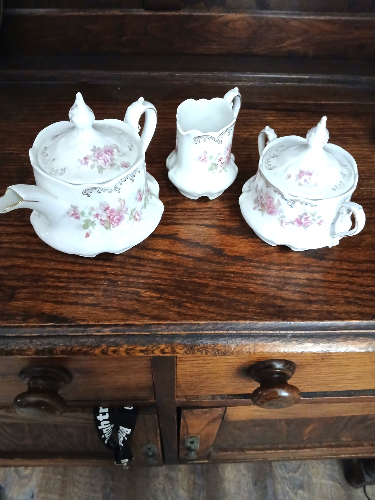 Antique Z S Co Bavaria Porcelain Tea Set Teapot Sugar Creamer Irma Pink Floral