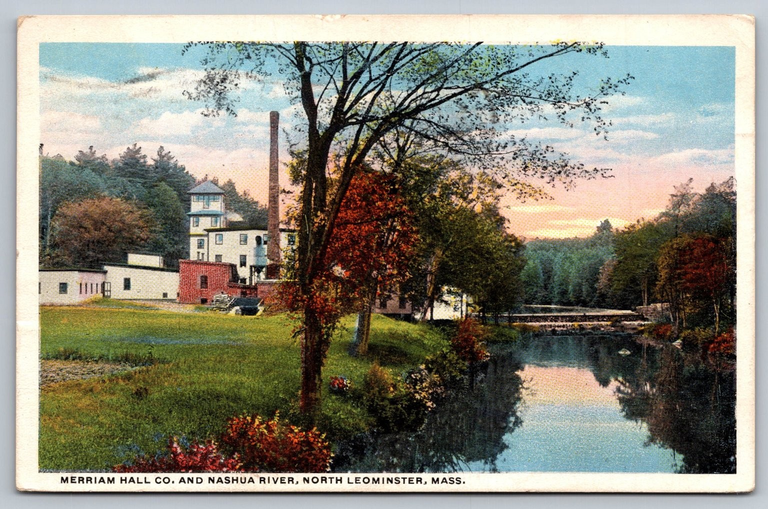 Vintage Postcard Merriam Hall Co. Nashua River North Leominster MA Industry
