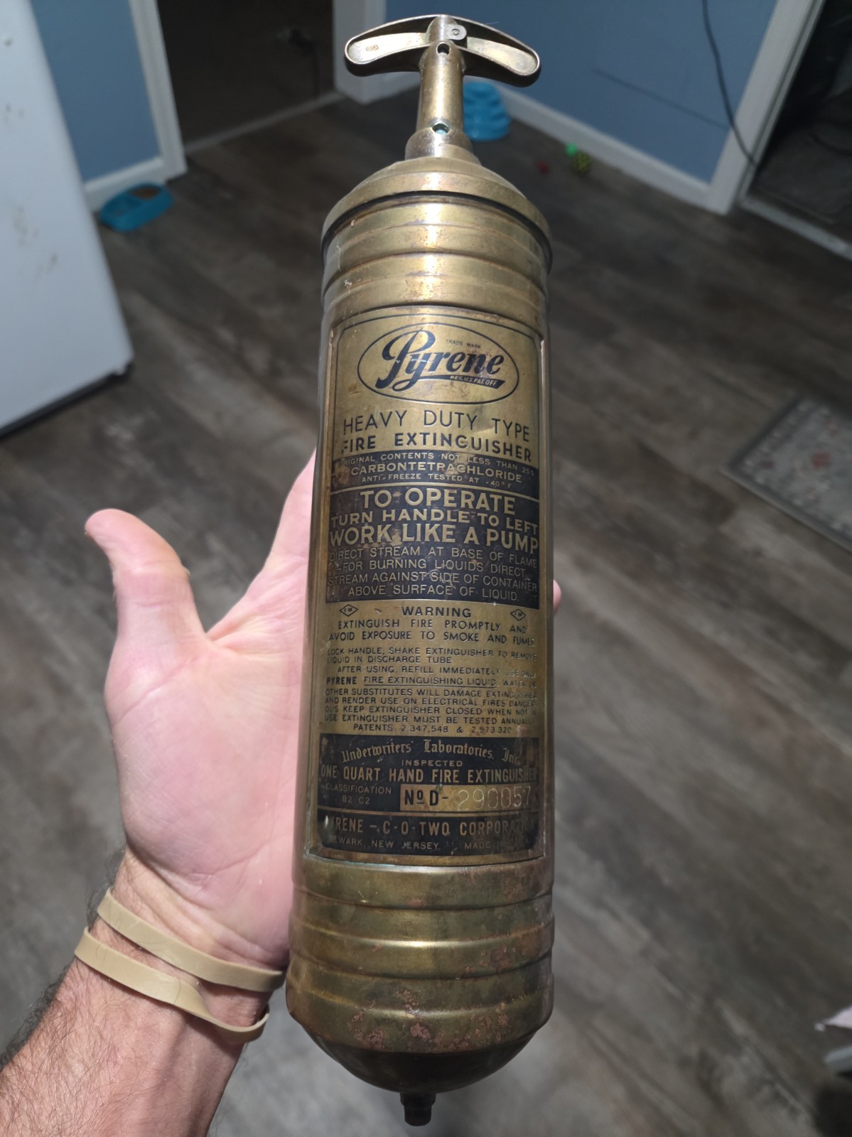 Brass Pyrene Heavy Vehicle Fire Extinguisher Pump Empty Vintage Art Deco Heavy