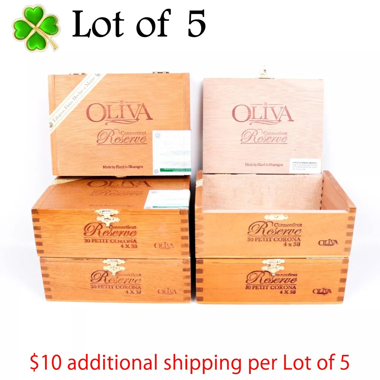 Lot of 5 Oliva Petit Corona Connecticut Res Wood Cigar Box 6.75\