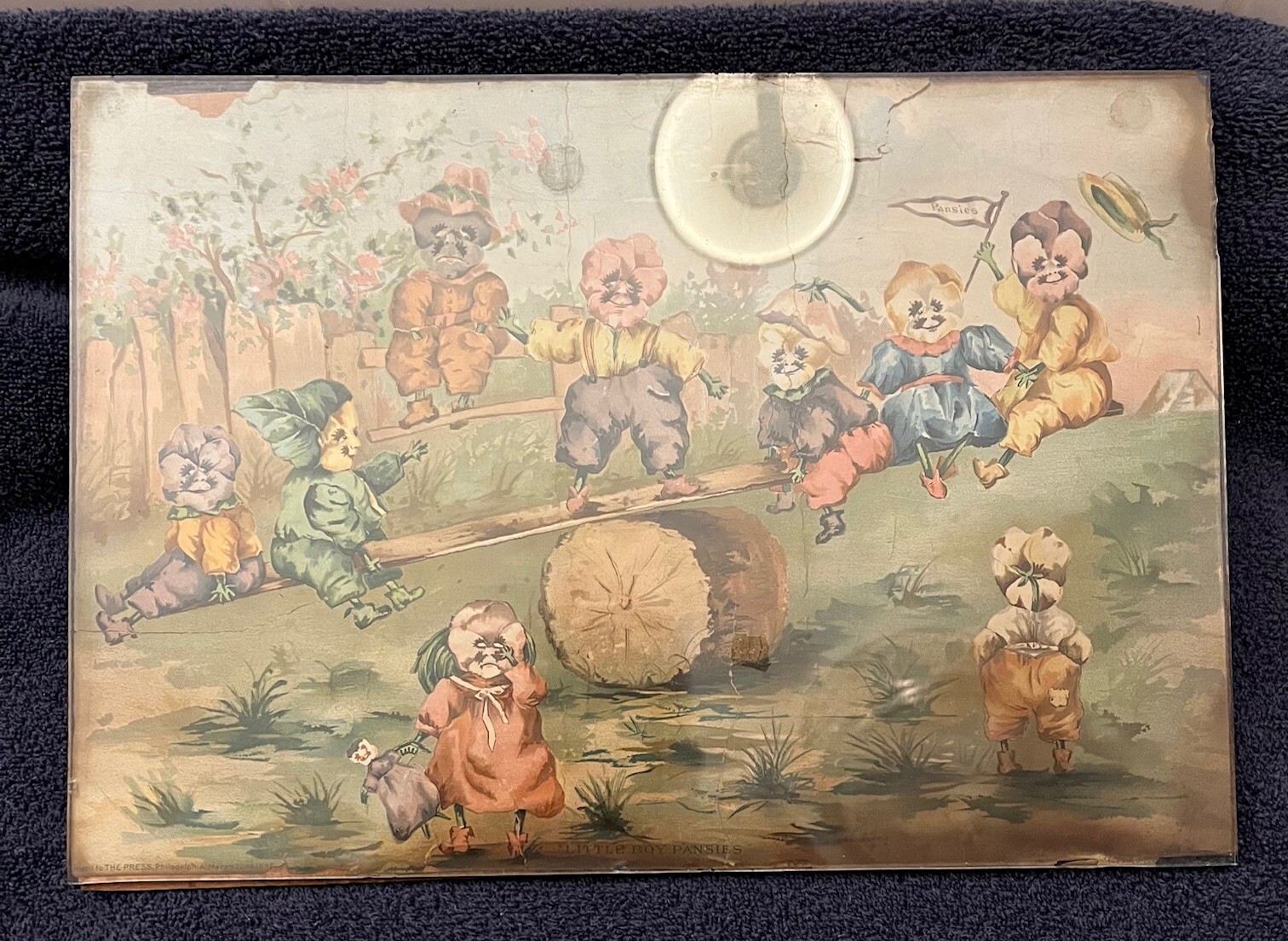 1898 Vintage Little Boy Pansies Easter Print As Found
