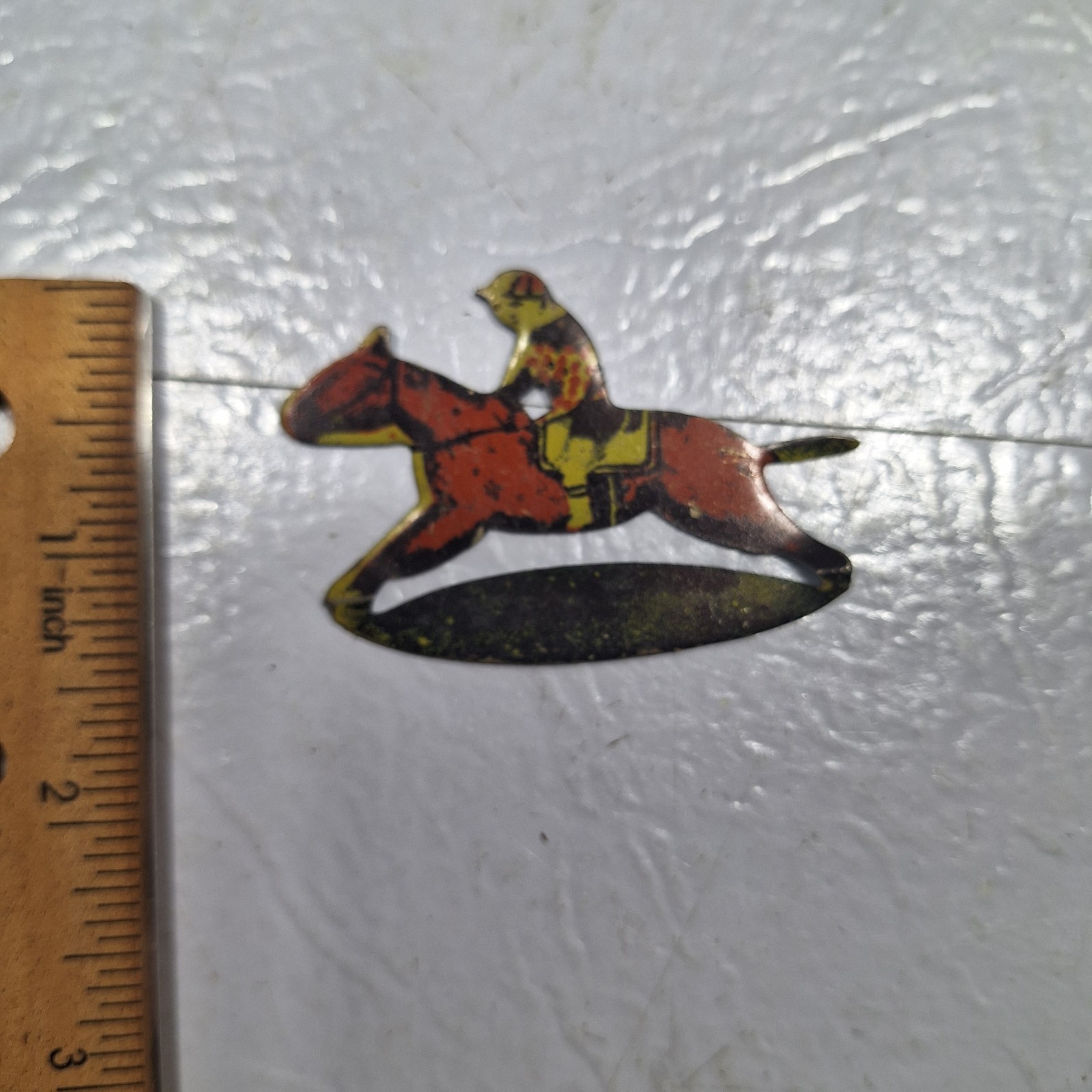 Tin Lithographed Jockey Riding Horse On Base Vintage 1920-1950s