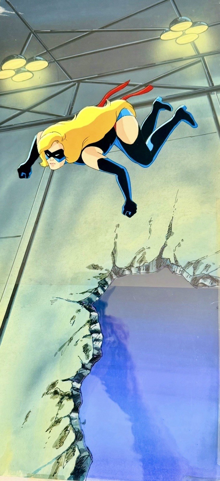 The X-Men Ms.Marvel Animation Production Cel & Key Master Background. HUGE