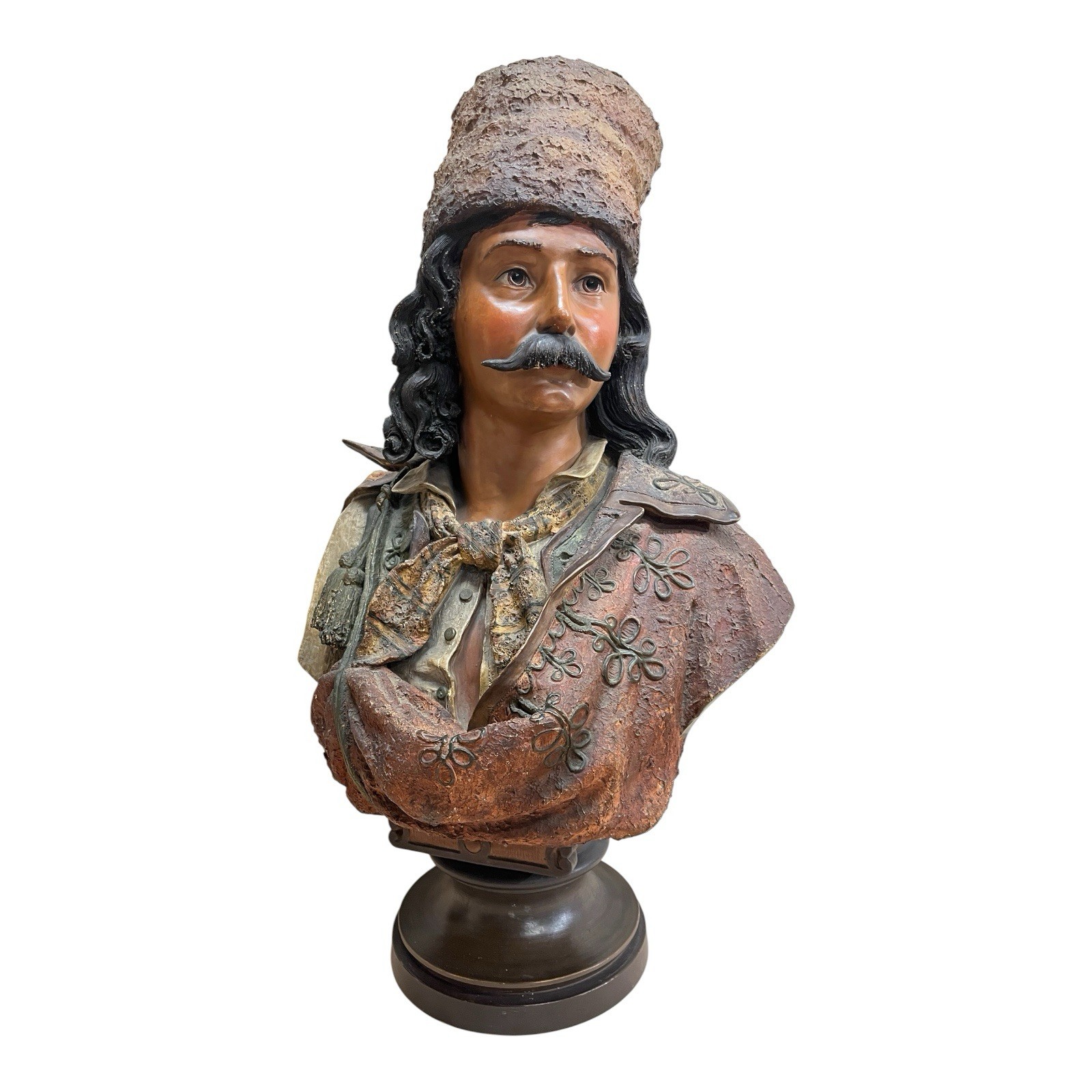Antique Large 27” Austrian Terracotta Polychrome Bust Attributed Goldscheider