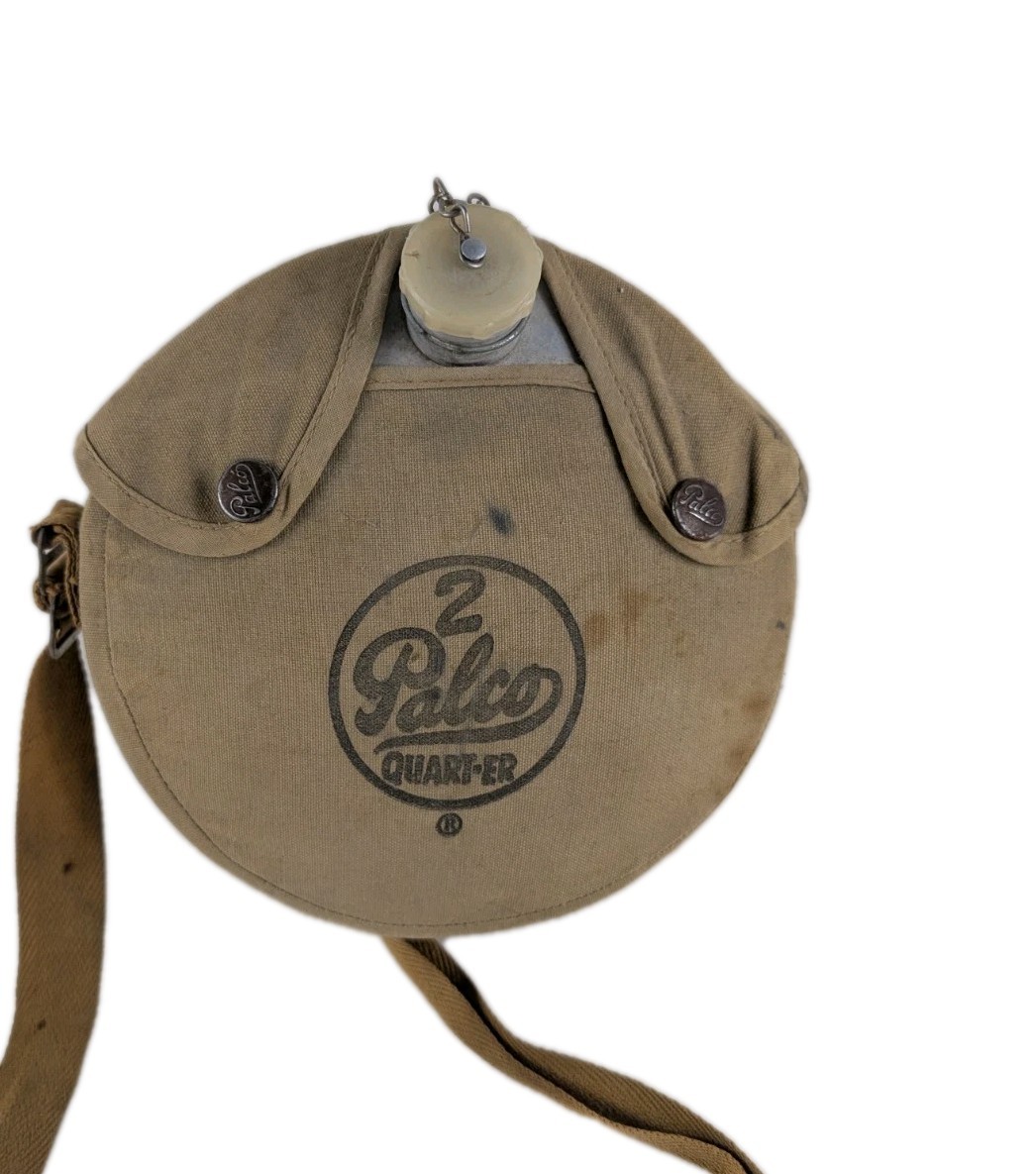 Vtg Palco 2 Quart-er Aluminum Canteen Canvas Cover Strap Flask Camping Boy Scout