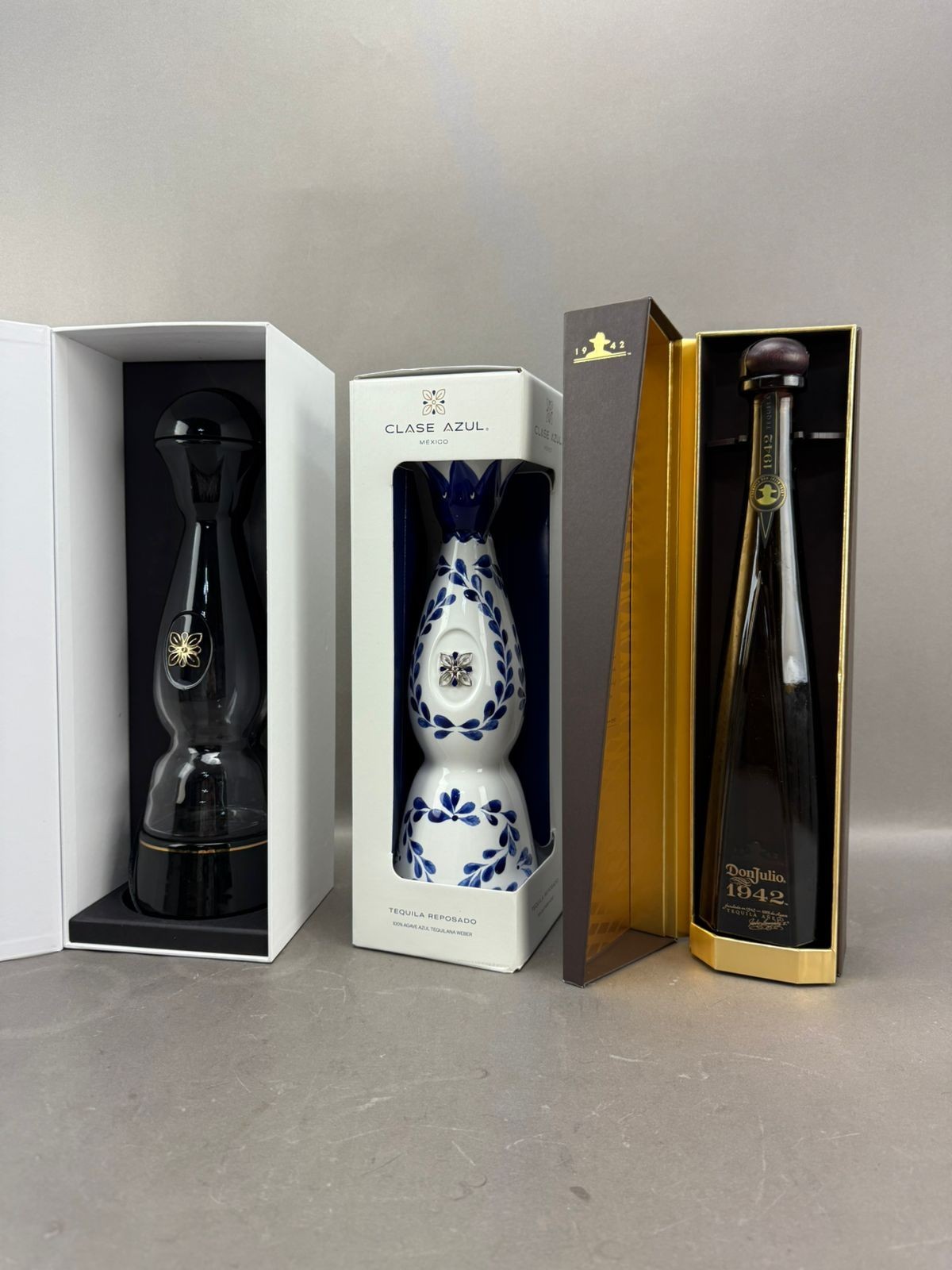 Lot of 3 EMPTY Bottles Clase Azul Gold Clase Azul Reposado Don Julio 1942