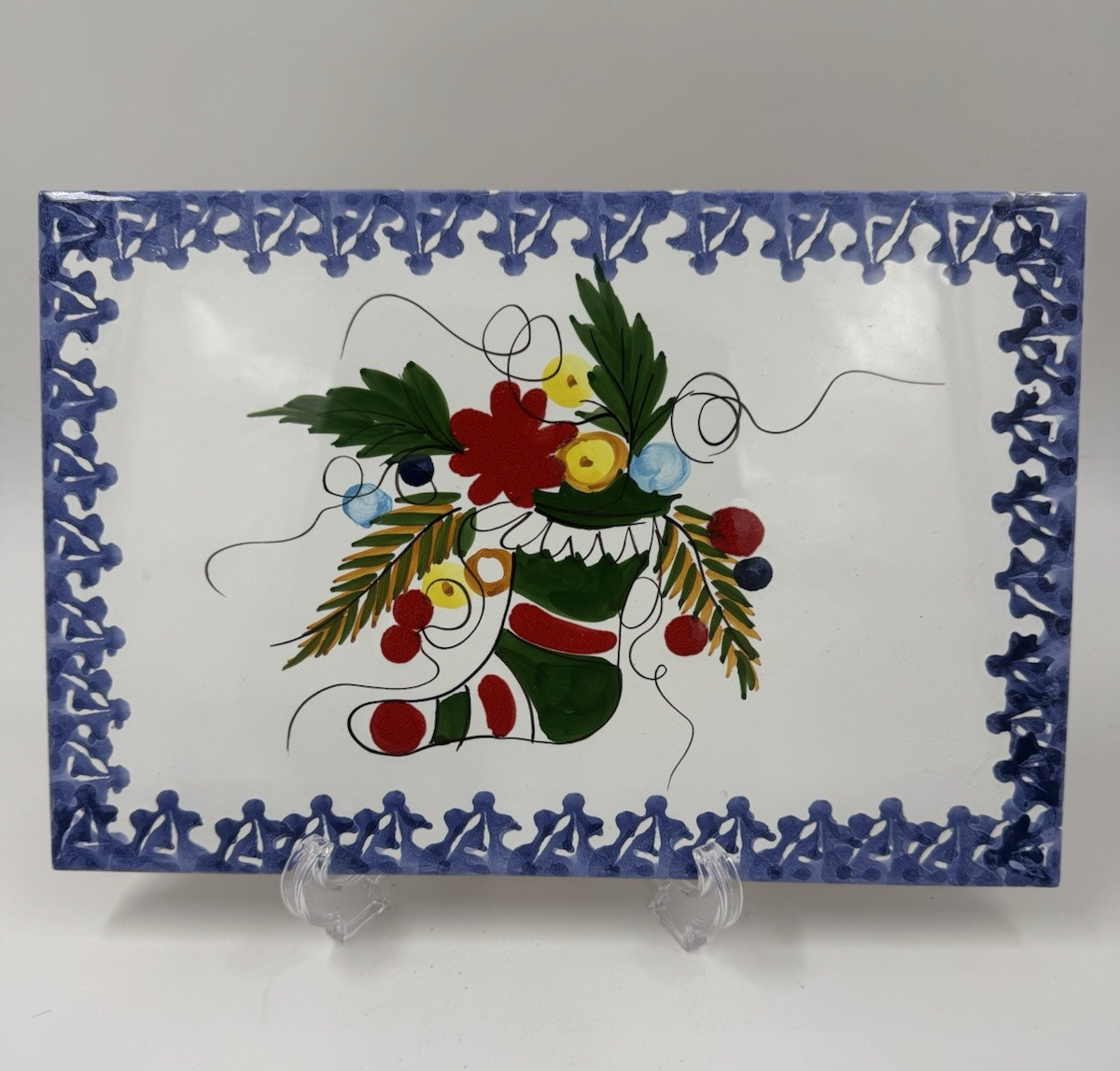 Large Zanolli Hand Painted Ceramic Christmas Trivet - Made in Italy