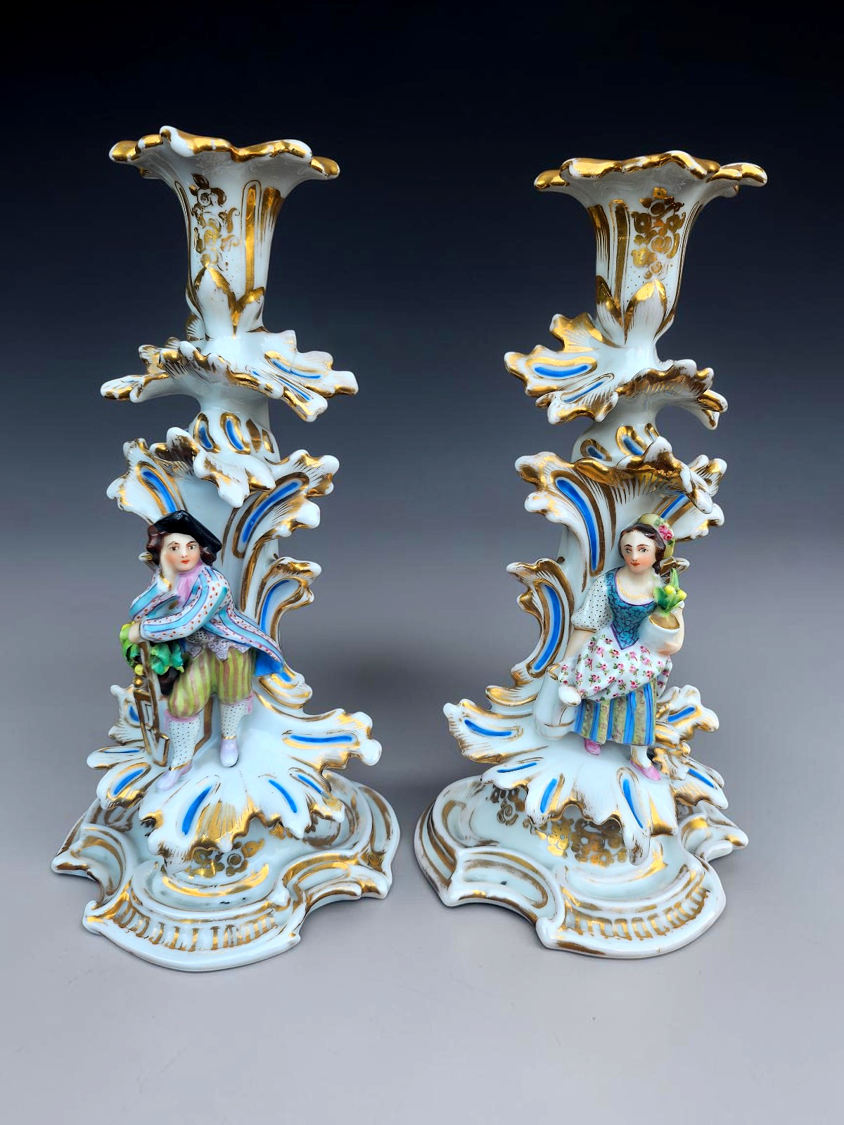 PAir Antique 19thc vieux paris porcelain style jacob petit candle holders
