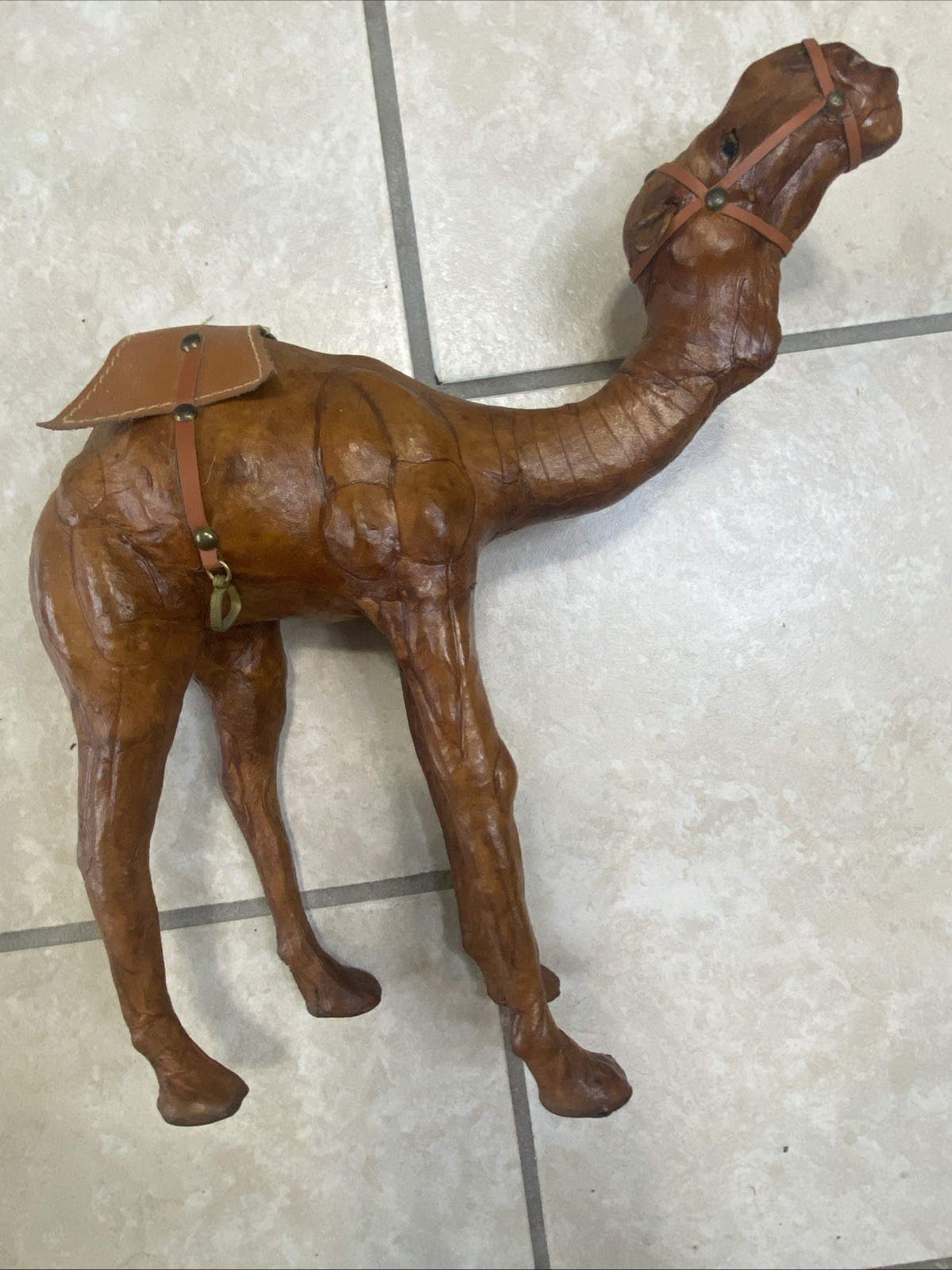 Leather Wrapped Dromedary Arabian Camel  Nativity Glass Eyes Decor Vintage 1950s