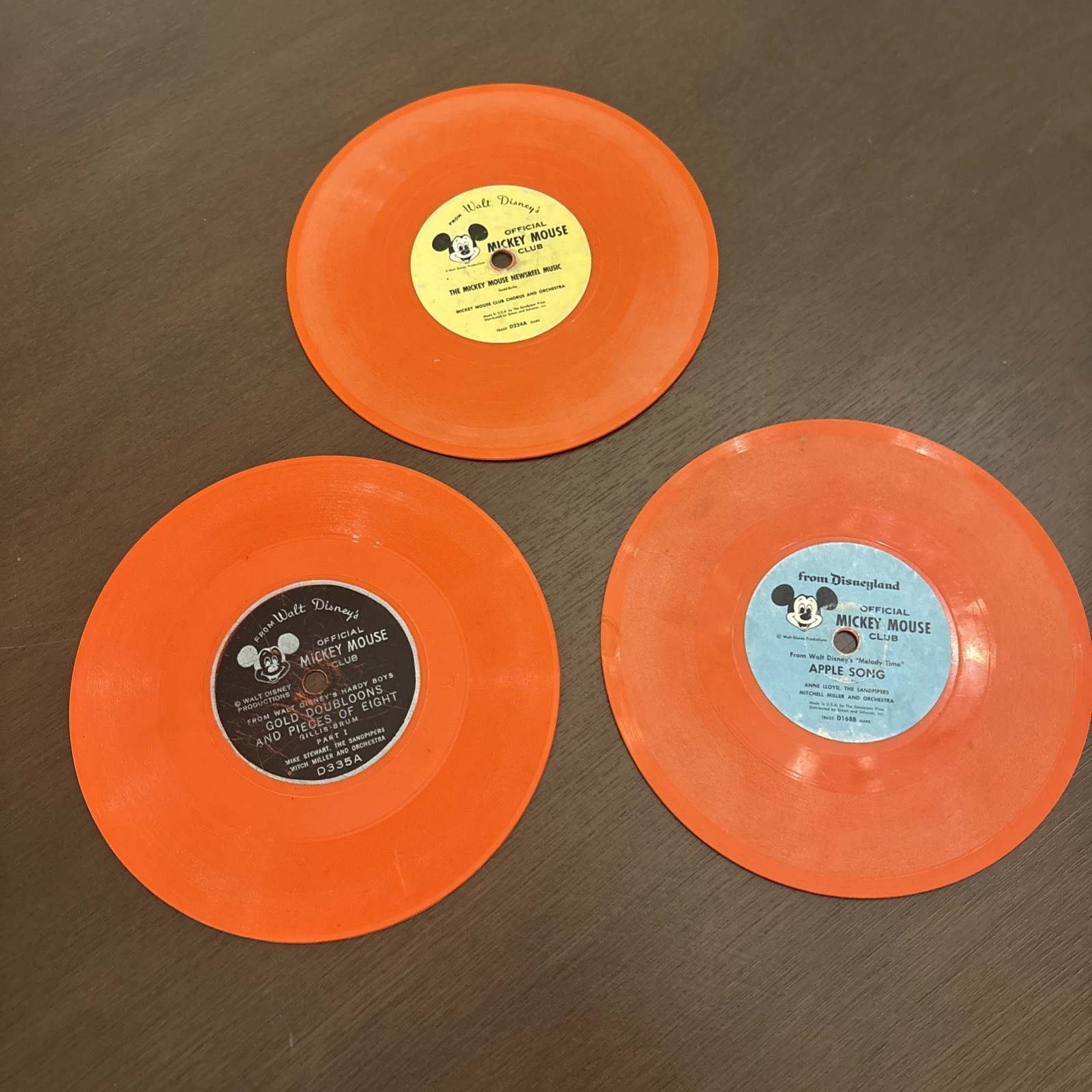 Lot of 3- Walt Disney's Vintage VINYL Nostalgic Mickey Mouse Club 78 RPM records