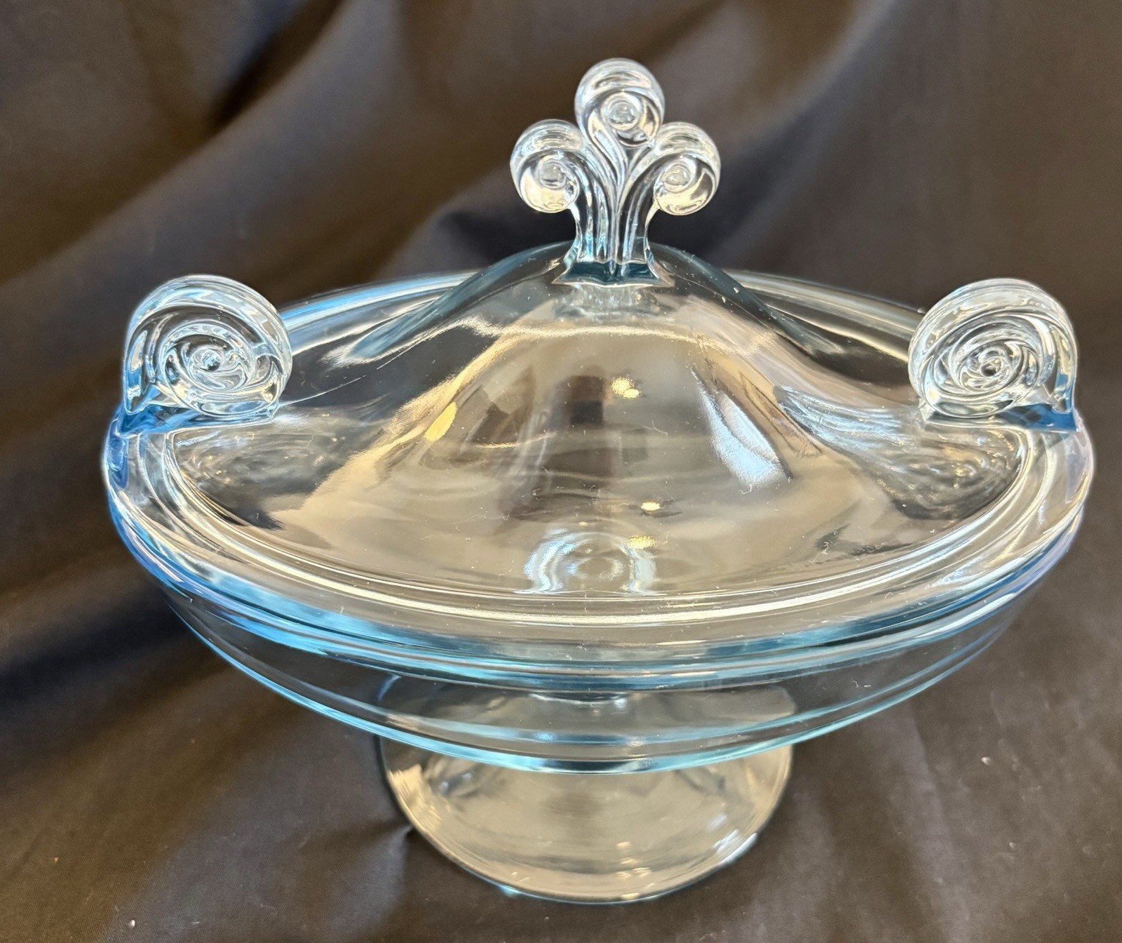 Fostoria Covered Dish Scroll Line 2395  Blue 1920-30’s No Etching, HTF, EVC