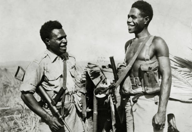 Two Members Of The Papuan Infantry Battalion 1944 OLD PHOTO