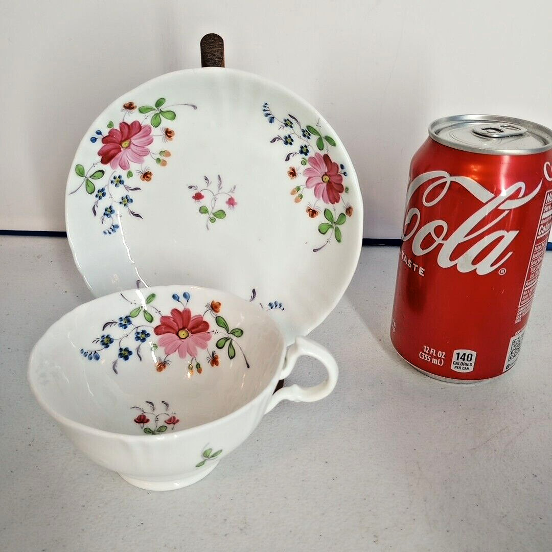 Vintage Hand Painted Floral Teacup & Saucer Bone China Unsigned AS IS