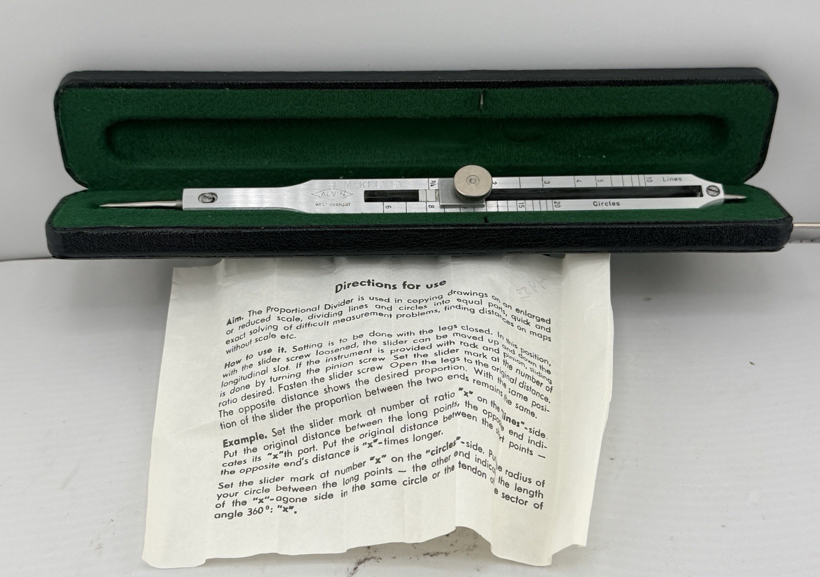 Alvin Proportional Dividers 450 Vintage Drafting Tool 8” Germany - Original Box