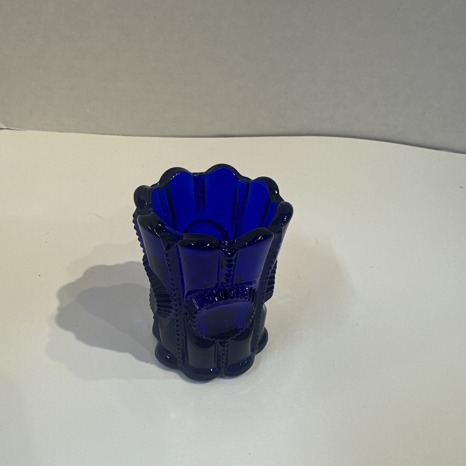 KENNETH Dalzell VIKING Blue Pressed Glass Toothpick Holder
