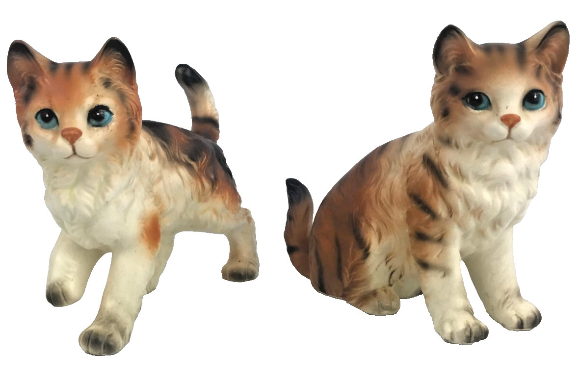 LEFTON BLUE EYED TABBY CALICO KITTEN / CAT FIGURINES - SET OF 2 