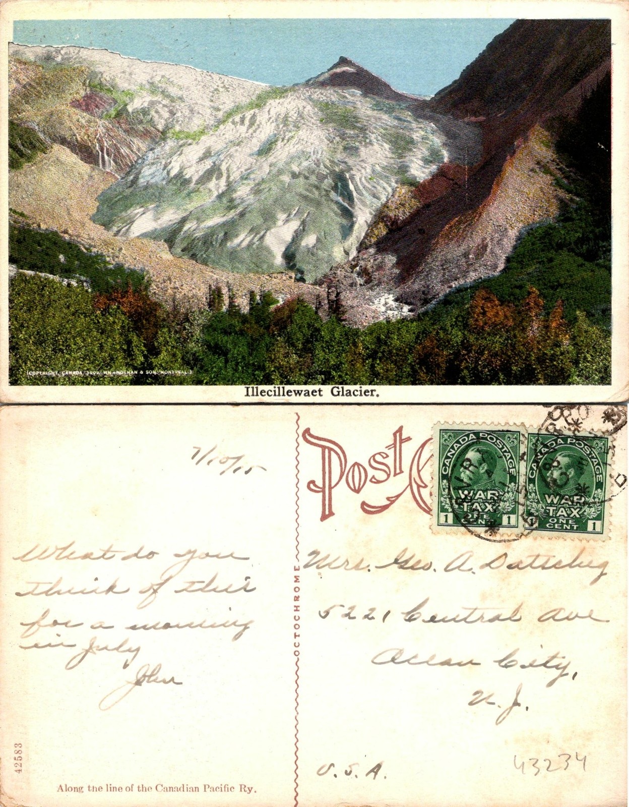 Illecillewaet Glacier Canada Postcard Used (43234)