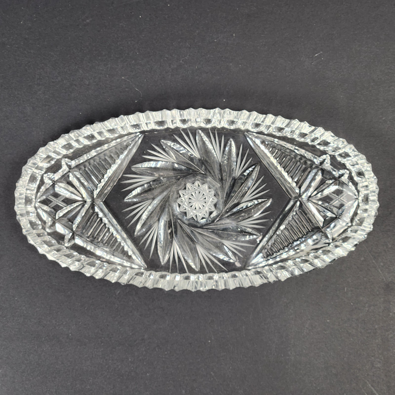 Vintage Bohemia Pinwheel Lead Crystal Hand Cut Relish/Celery Dish (Czech)