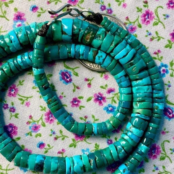 1920s EARLY Santo Domingo Pueblo GREASY Caribbean BLUE HEISHI Turquoise Necklace
