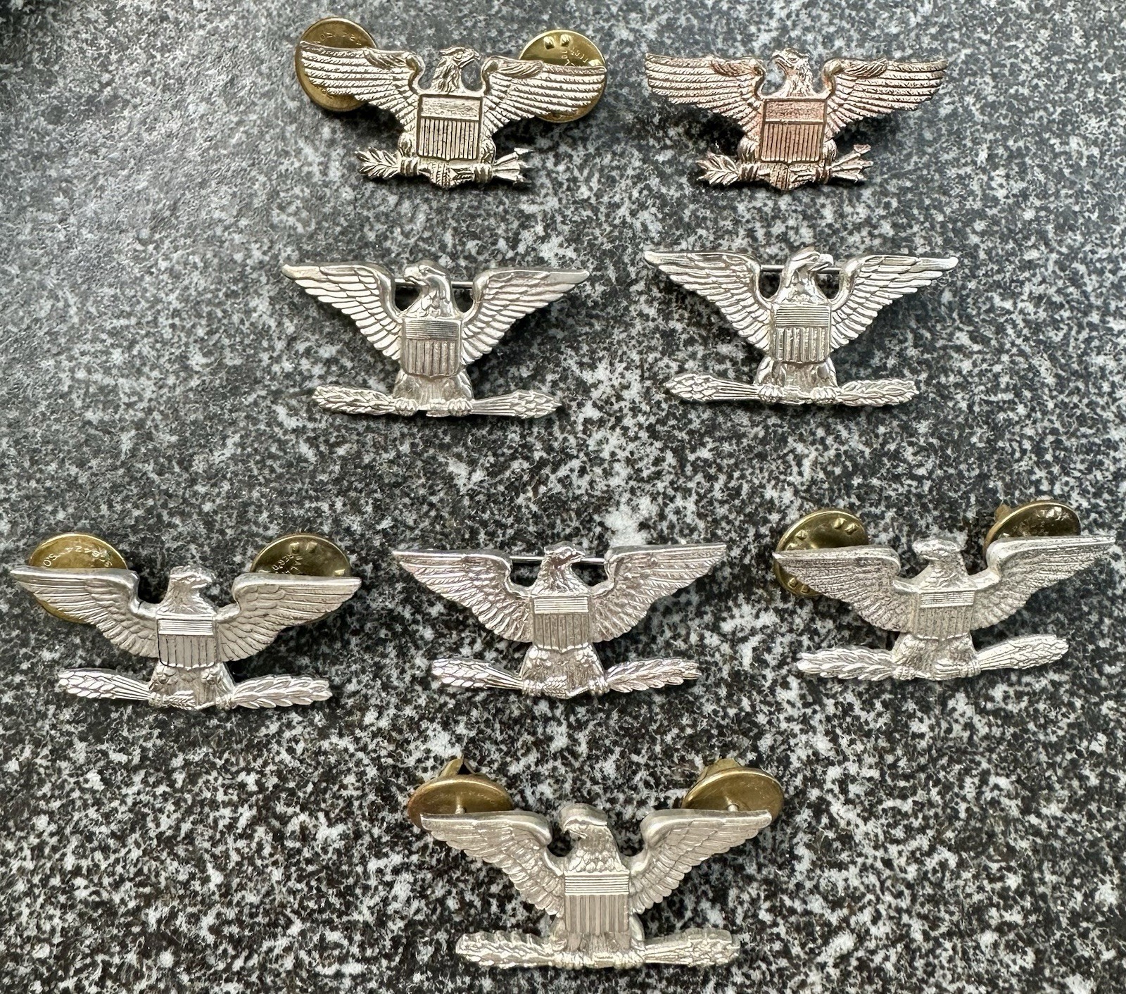 8 lot WWII Sterling Army Colonel Rank War Eagle Shoulder Insignia Pin Korean War