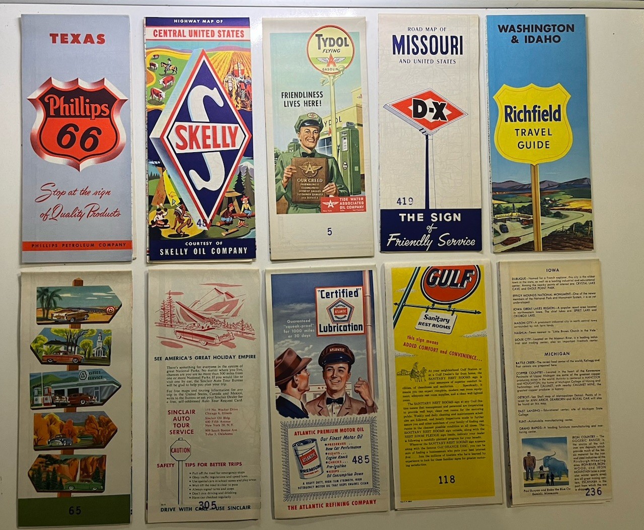 1950s All Gas & Oil Company Road Map Lot 10 Mint To Near Mint Condition Vintage