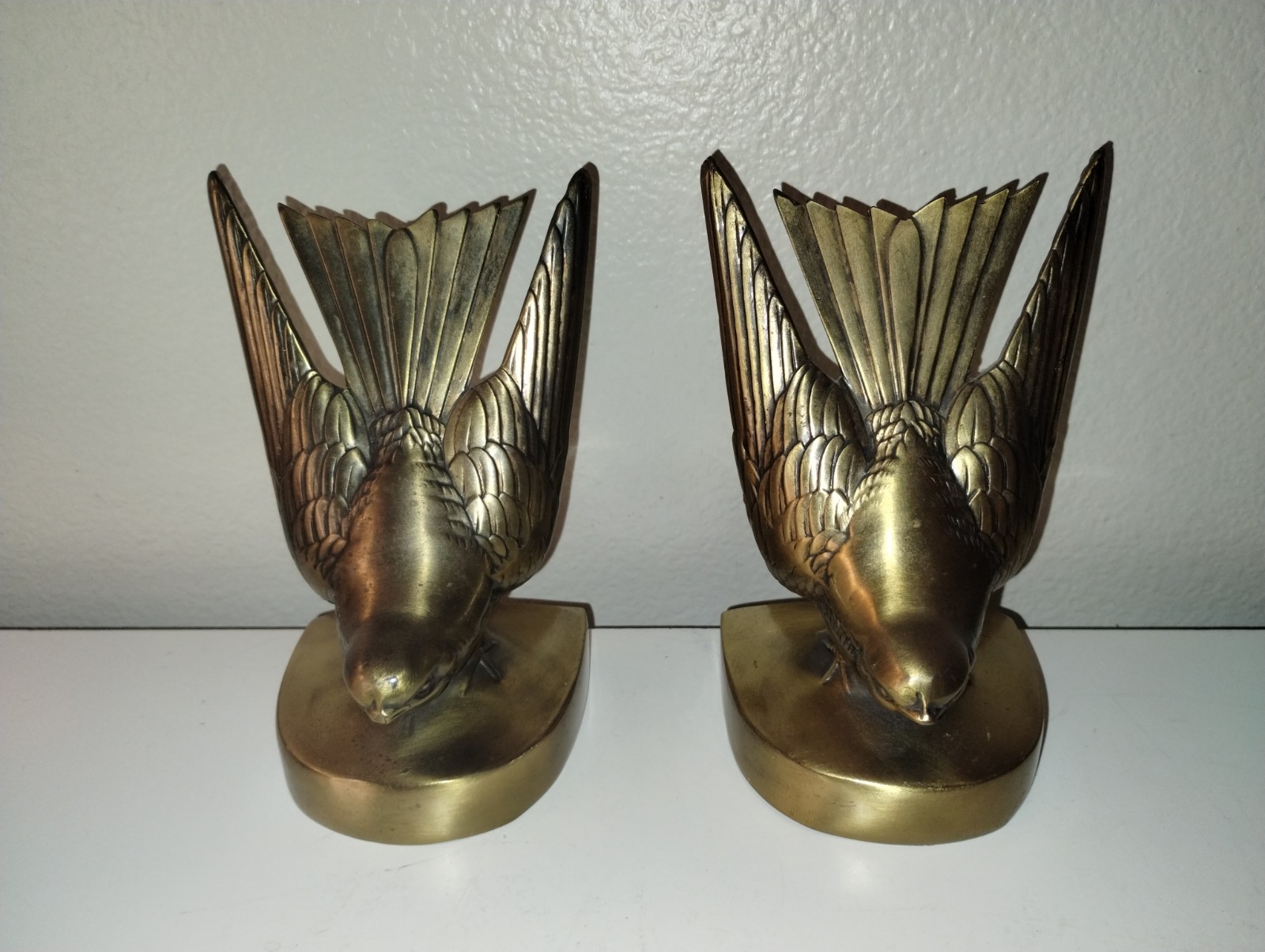 Vintage PM Craftmans Brass Bird Bookends Art Nouveau Set of 2 PMC