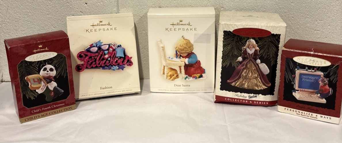 Vintage Hallmark Mix Lot Of 5 Holiday Christmas Ornaments Boxed 90's To 2006