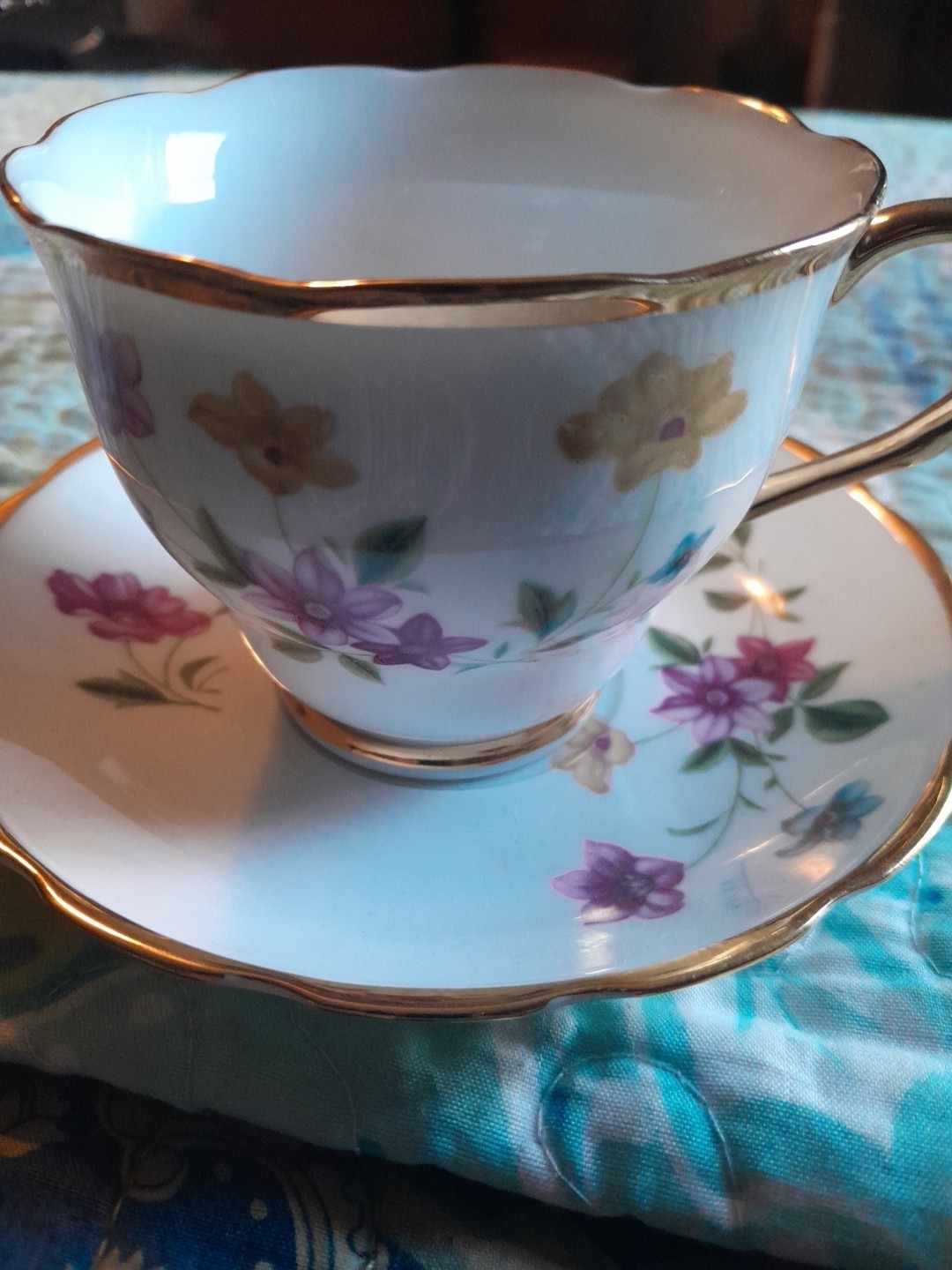 China H Porcelain Cup And Saucer Floral Gold Trim Very Nice Preowned Condition 