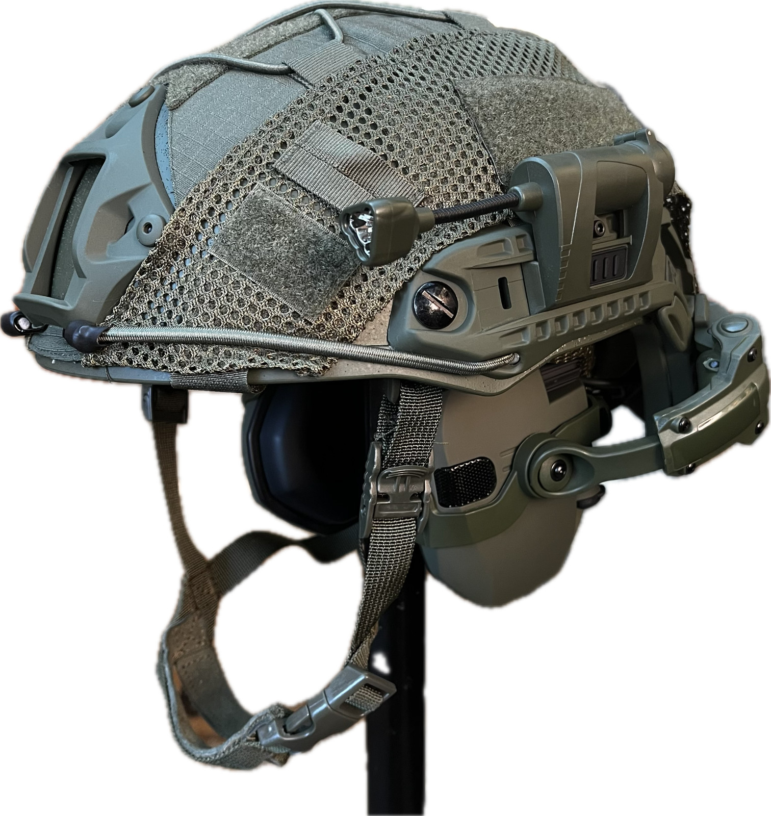 High Cut UHMWPE Tactical IIIA Ballistic Combat Helmet w/ Elec Earmuffs Large OD