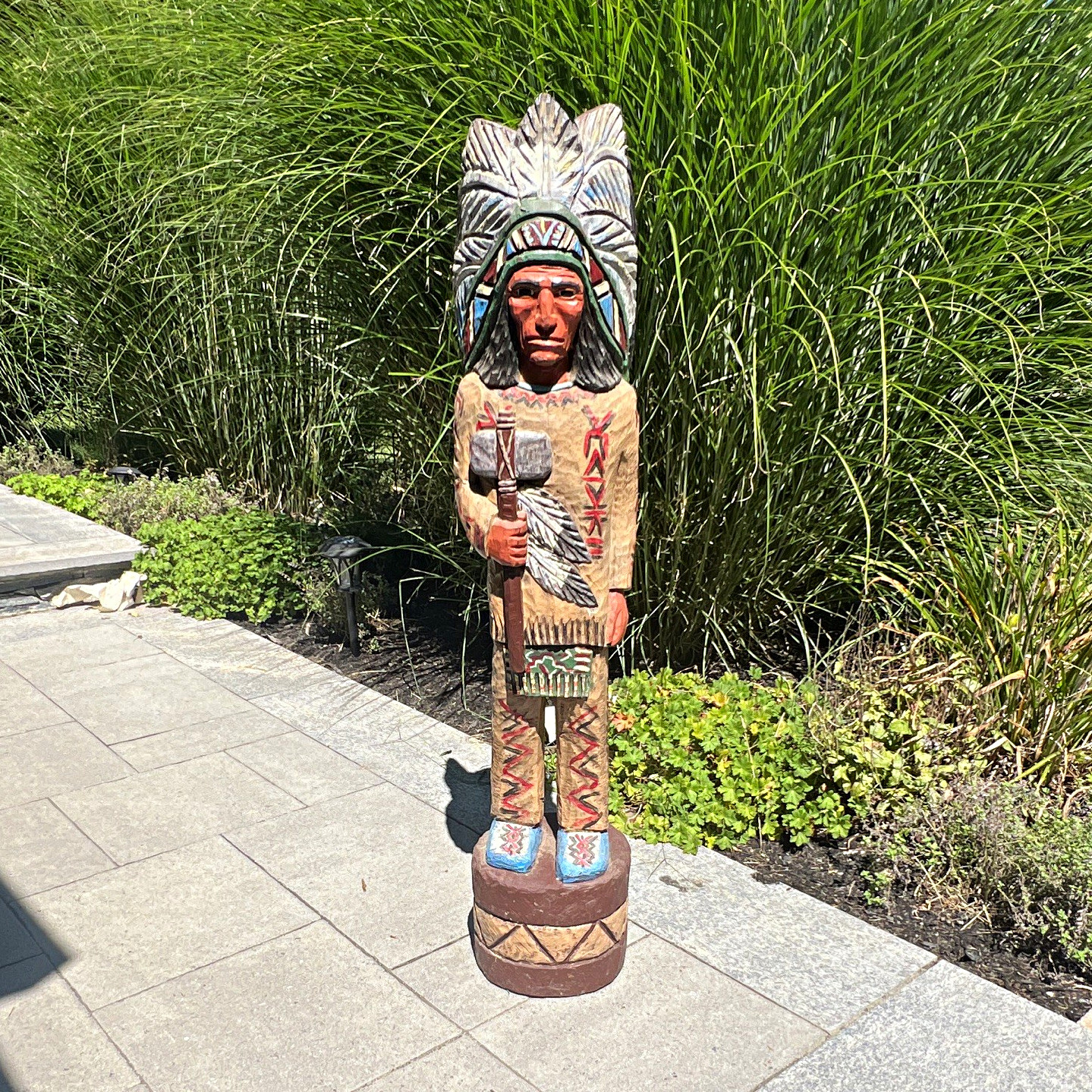 Large 48” Hand Carved Wood Cigar Store Indian Chief Statue Folk Art Vintage