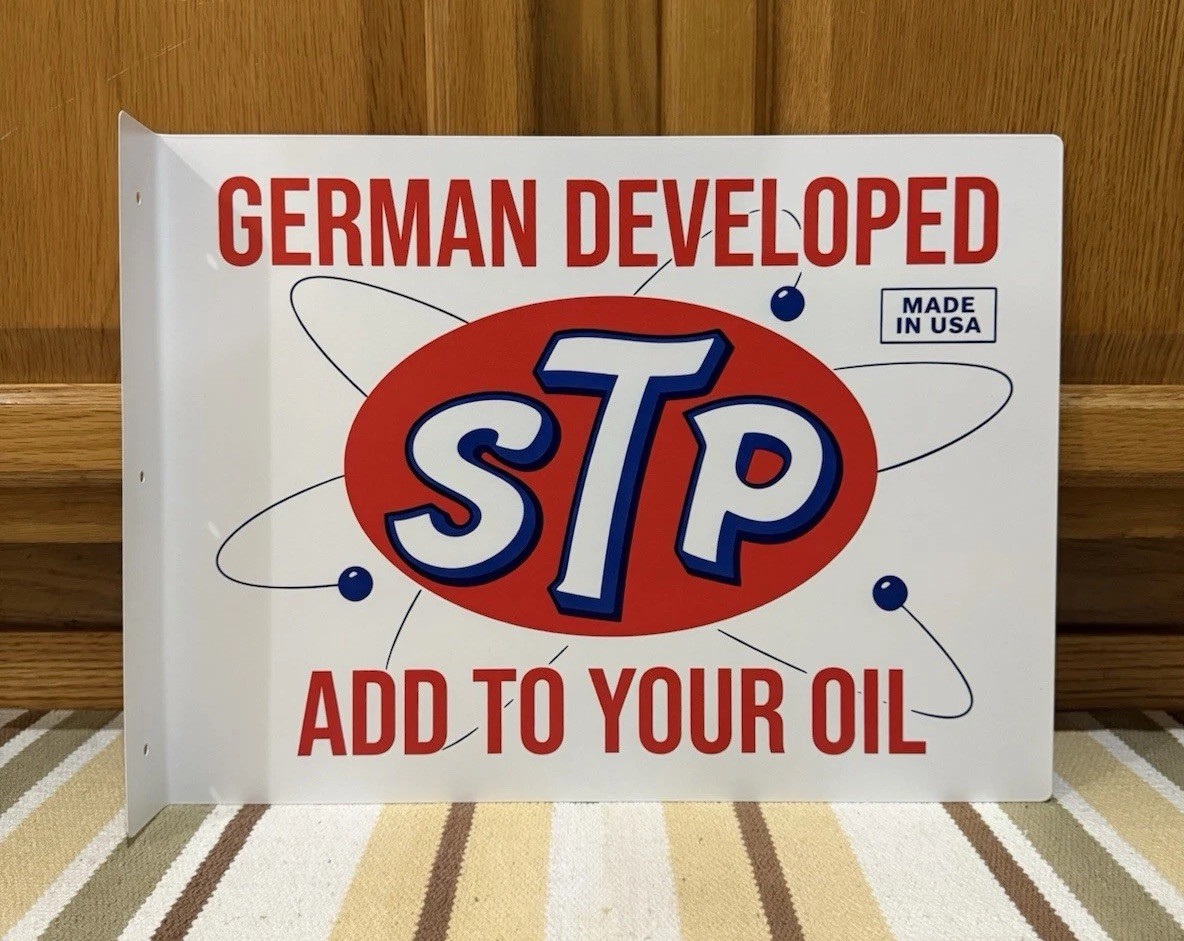 STP Flange Sign German Development Oil Parts 2 Sided Vintage Style Wall Decor