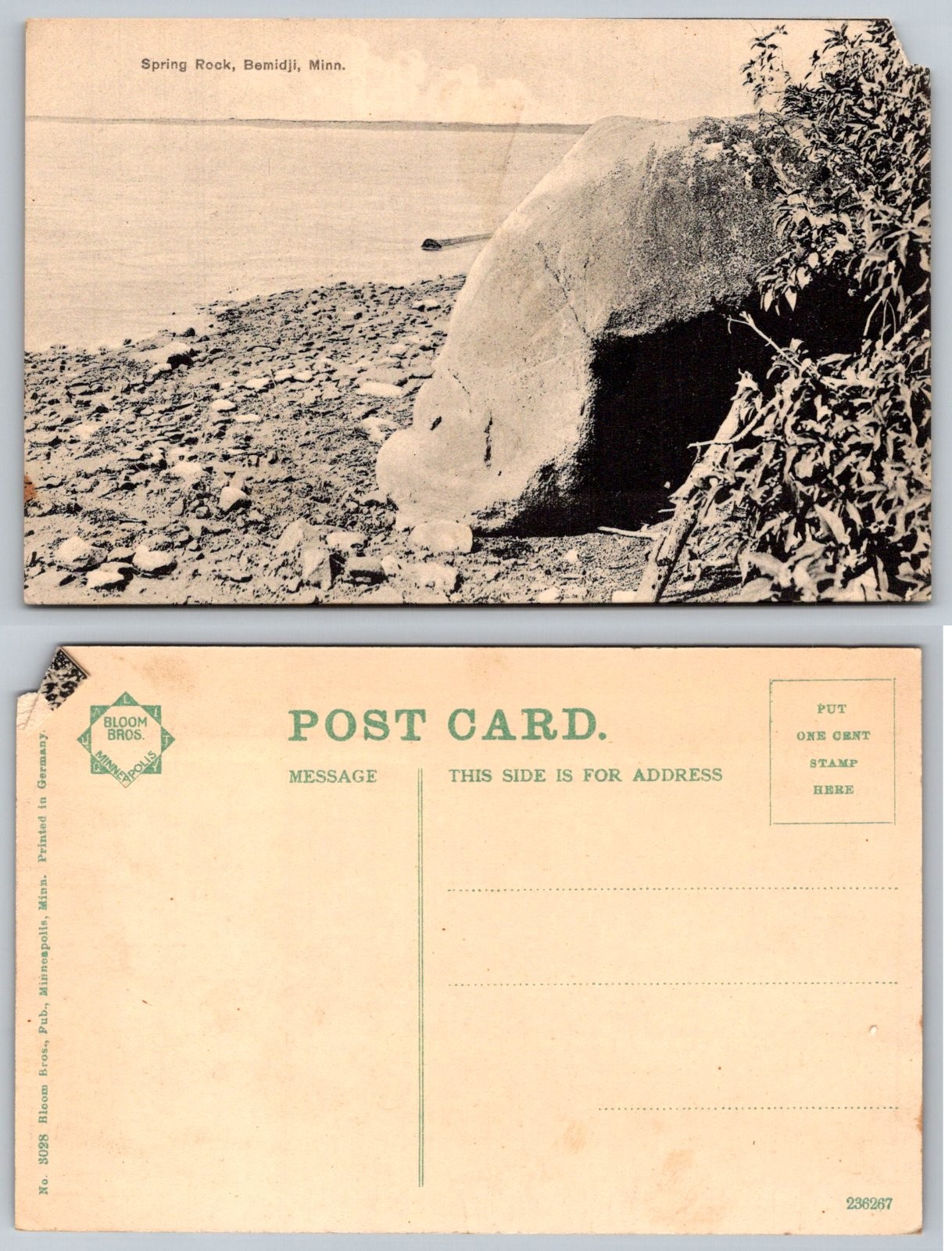 Spring Rock Bemidji Minnesota Bloom Bros. Publisher Postcard Spring Rock Bemidji Minnesota Bloom Bros. Publisher Postcard
