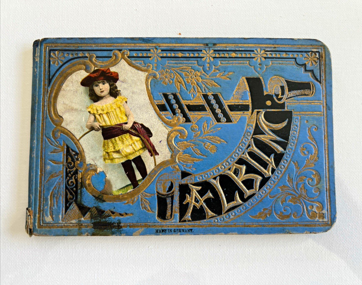 1890’s Antique Autograph Book Embossed Cover Girl Illustration Made in Germany