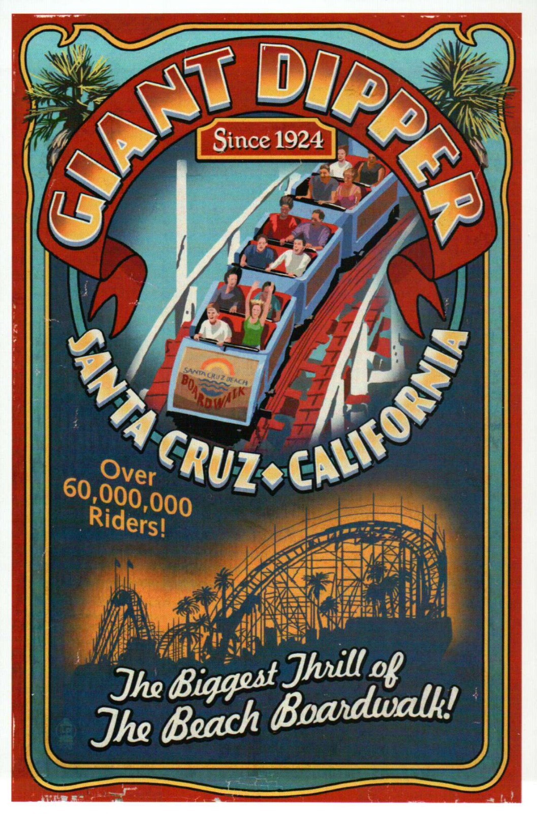 Giant Dipper Roller Coaster Santa Cruz California, Sign, Ad CA - Modern Postcard Giant Dipper Roller Coaster Santa Cruz California, Sign, Ad CA - Modern Postcard