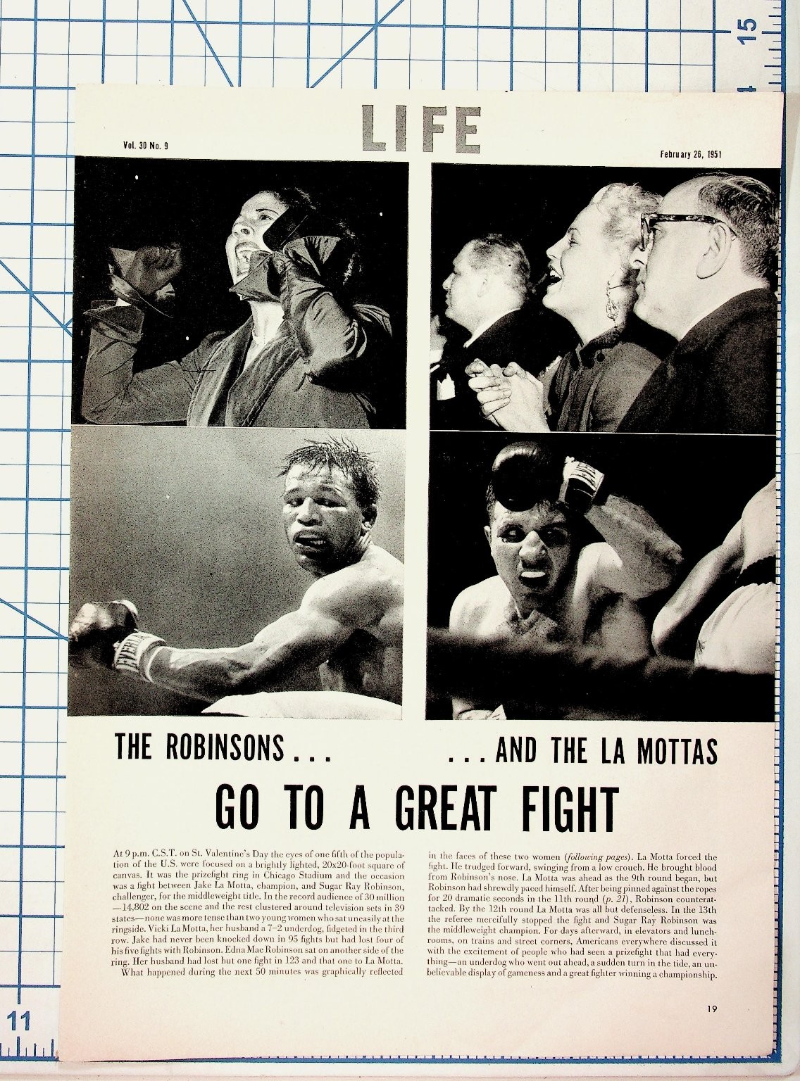1951 LIFE Magazine Boxing Sugar Ray Robinson vs Jake LaMotta Fight Article 1951 LIFE Magazine Boxing Sugar Ray Robinson vs Jake LaMotta Fight Article