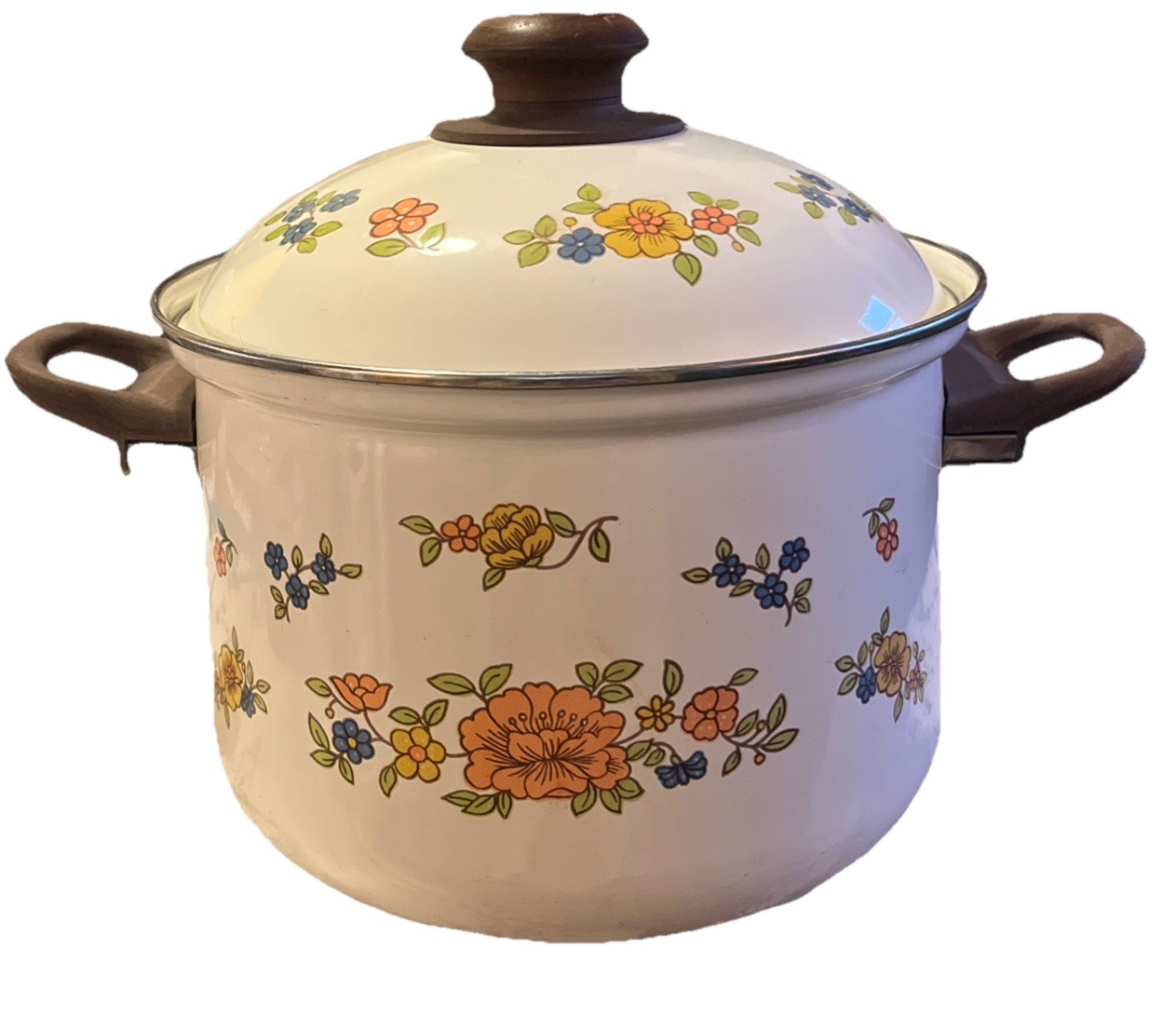 Vintage Summer Garden Enamel Floral Lidded Pot Vintage Summer Garden Enamel Floral Lidded Pot