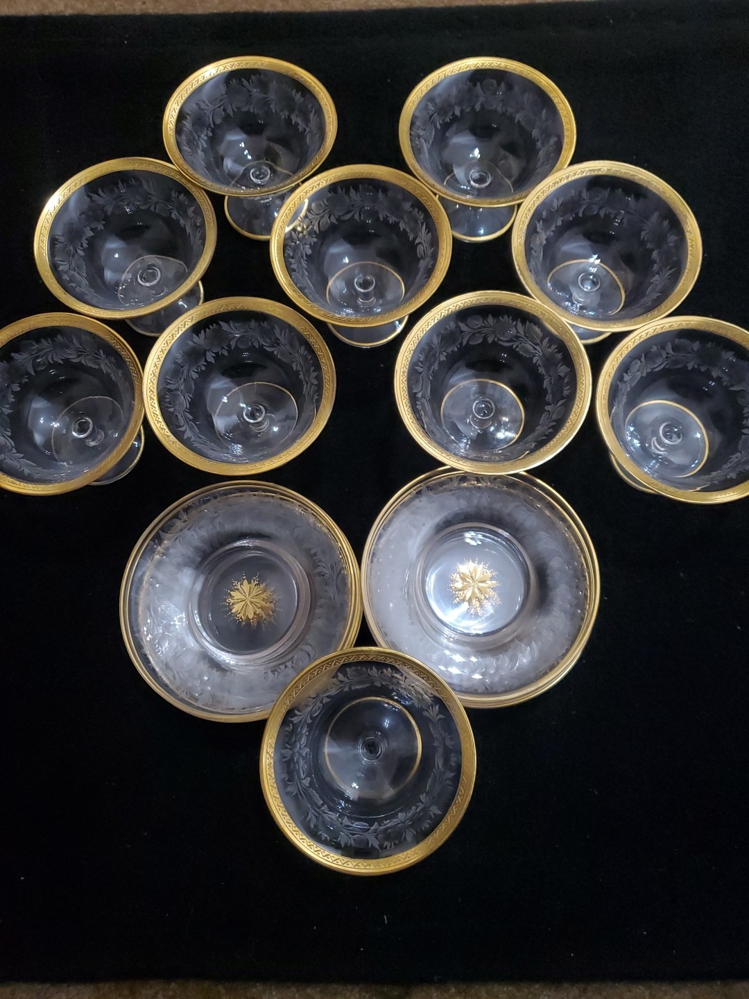 Antique Tiffin Franciscan Gold Rimmed Champagne Glasses - Set 10 1900s