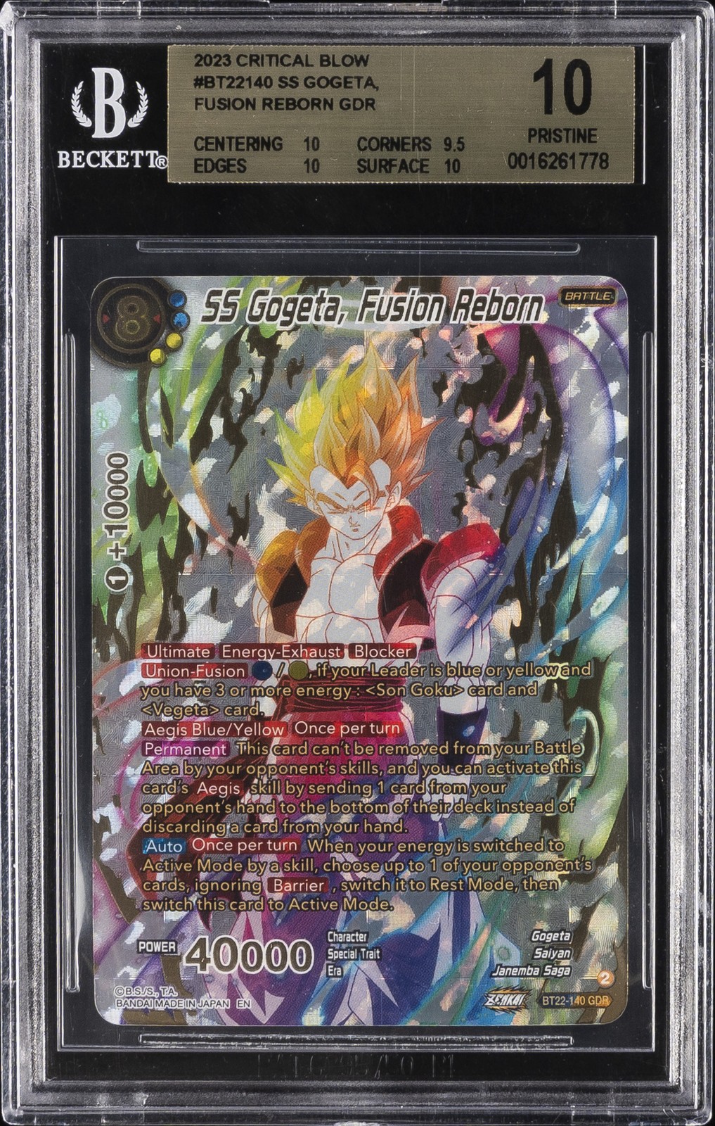 2023 DRAGON BALL SUPER CRITICAL BLOW #BT22140 SS GOGETA, FUSION REBORN BGS 10